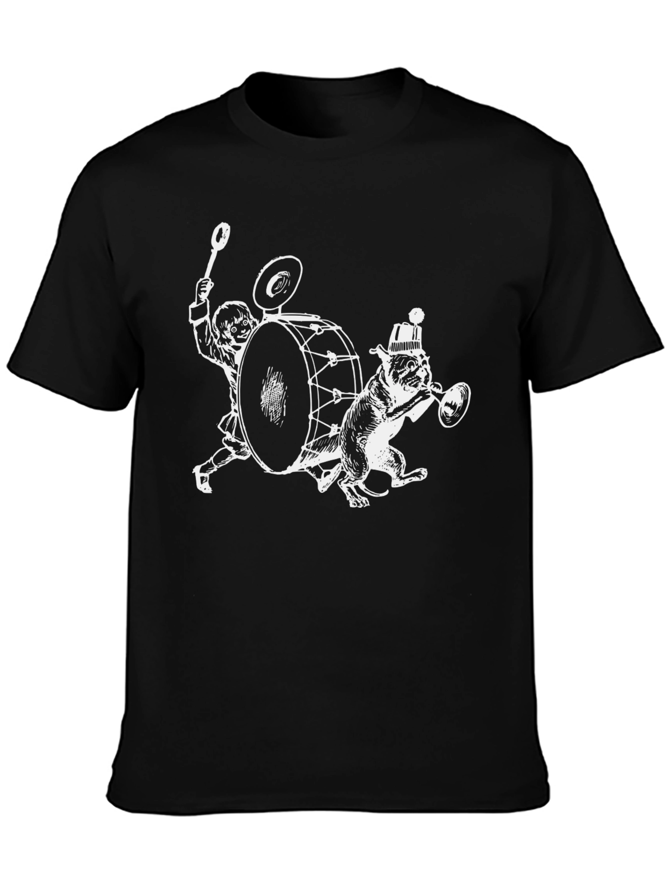 Drummer Dog Graphic Tee - Black Cotton T-Shirt