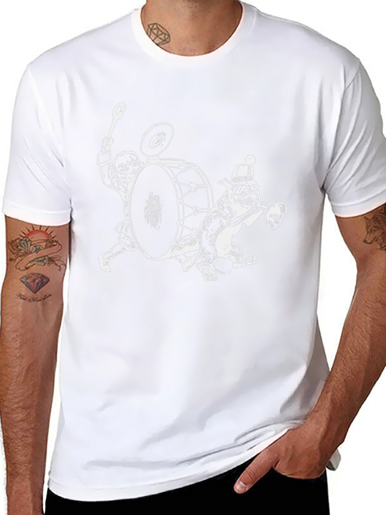 Drummer Dog Graphic Tee - Black Cotton T-Shirt