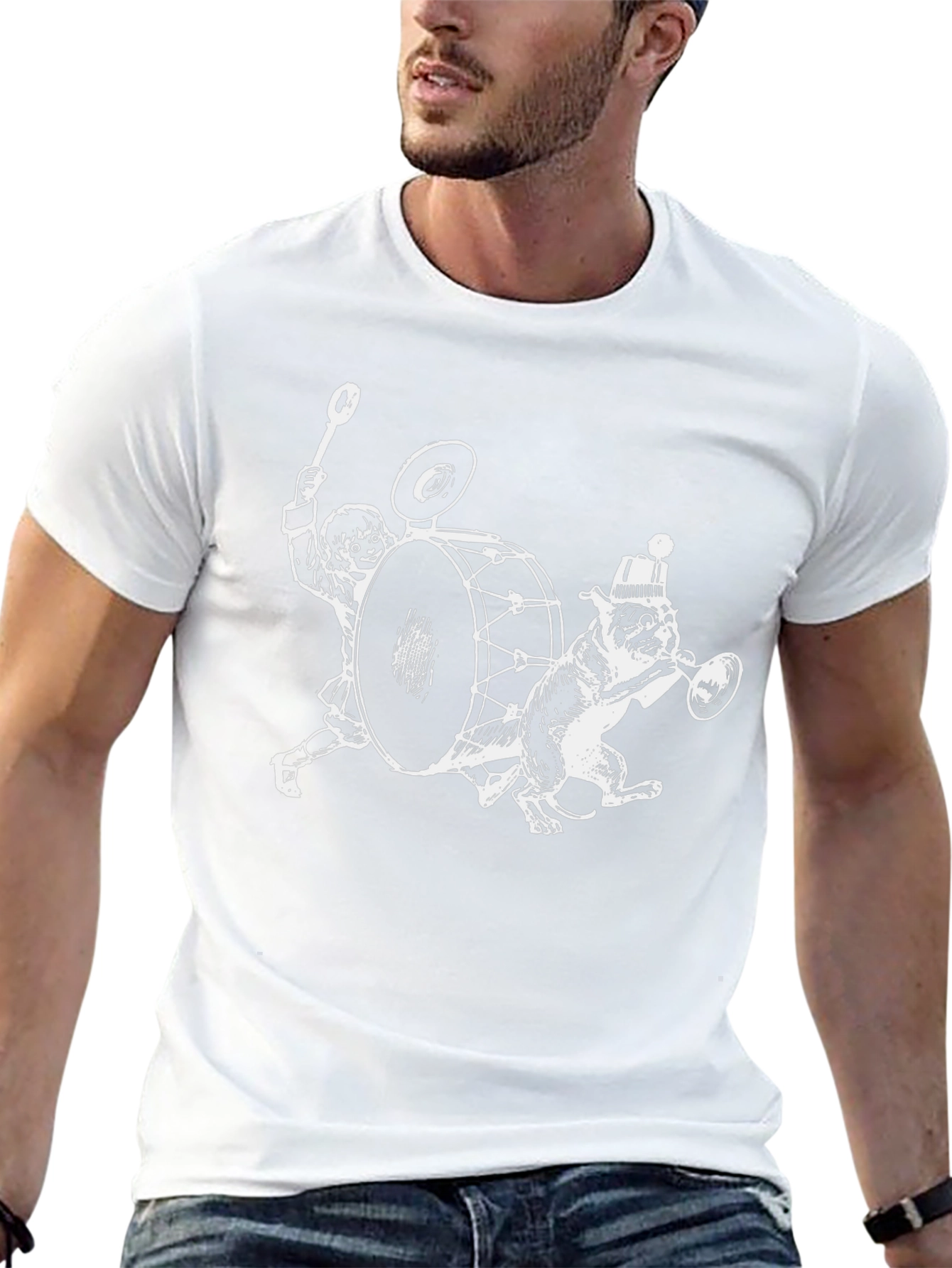 Drummer Dog Graphic Tee - Black Cotton T-Shirt