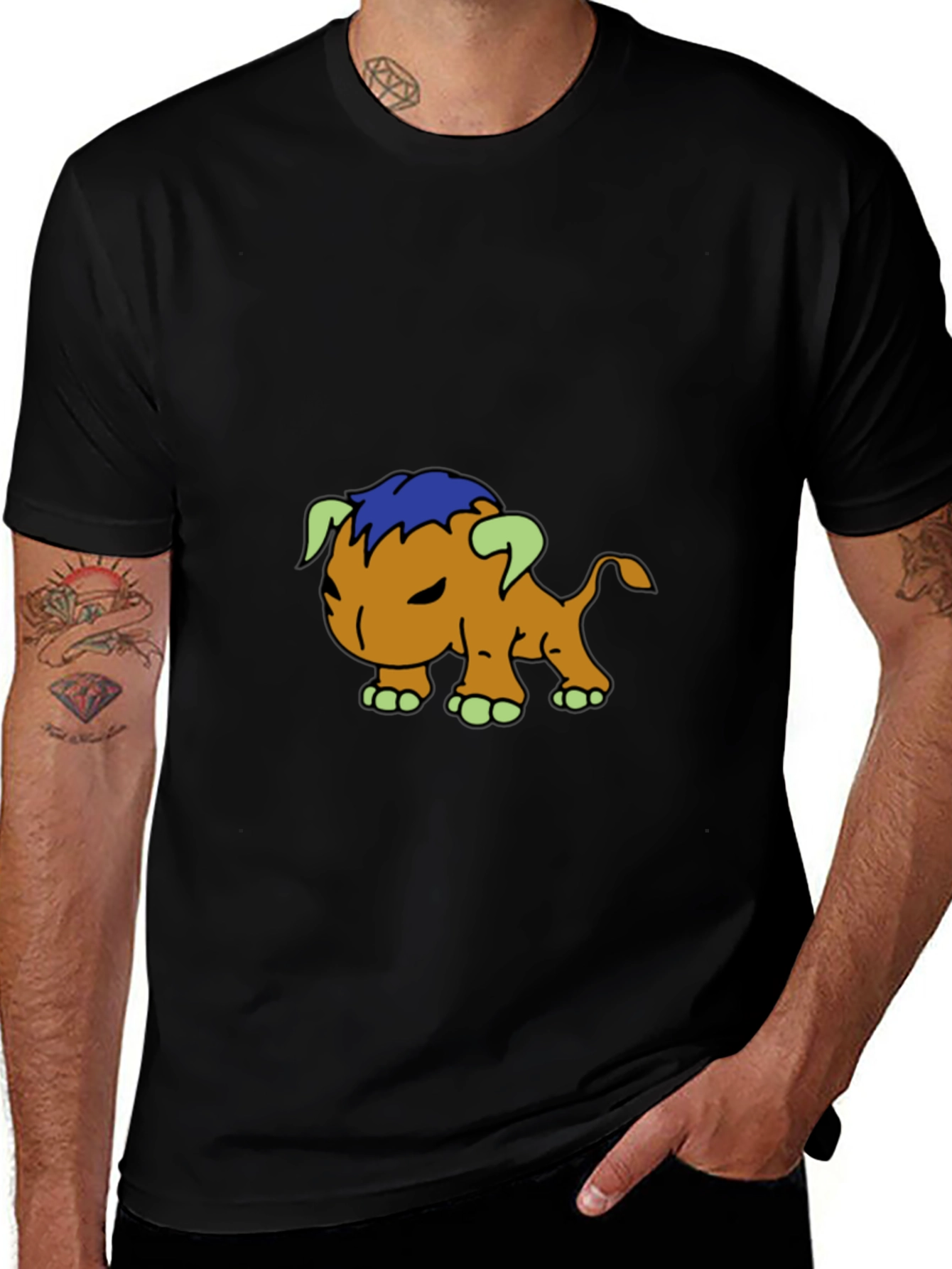 Cartoon Creature Graphic Tee - Black Cotton Blend Shirt