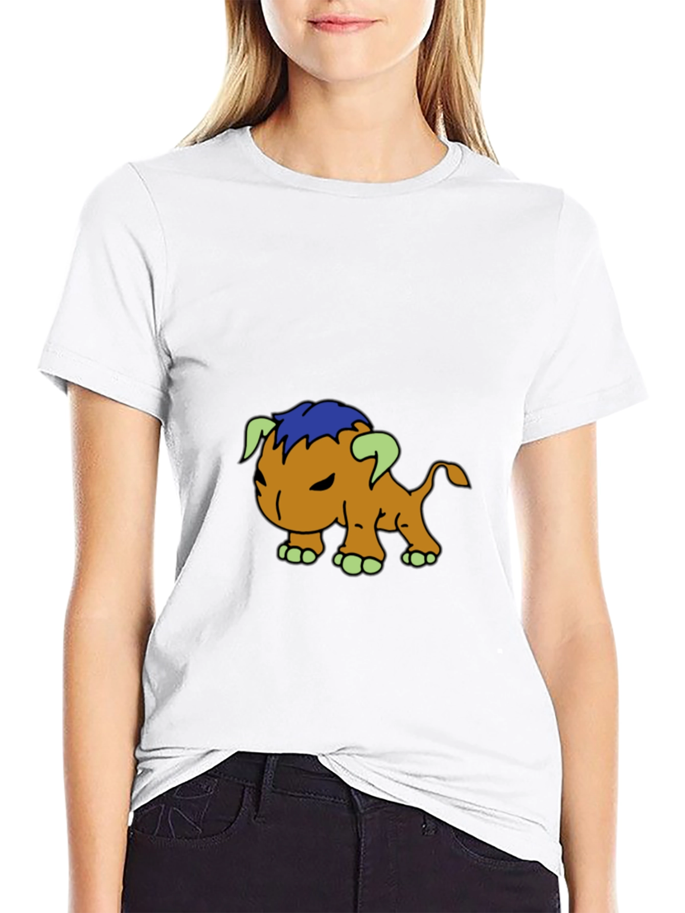 Cartoon Creature Graphic Tee - Black Cotton Blend Shirt
