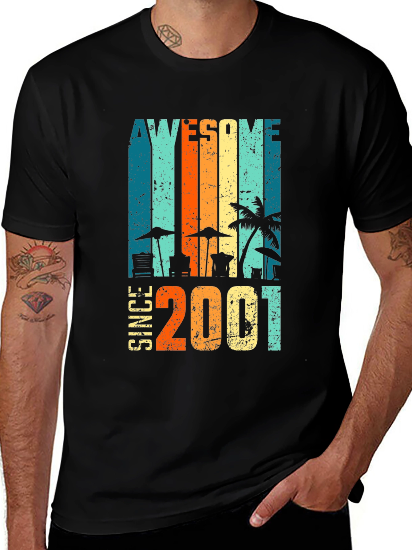 Awesome Since 2001 Graphic Tee - Retro Beach Design