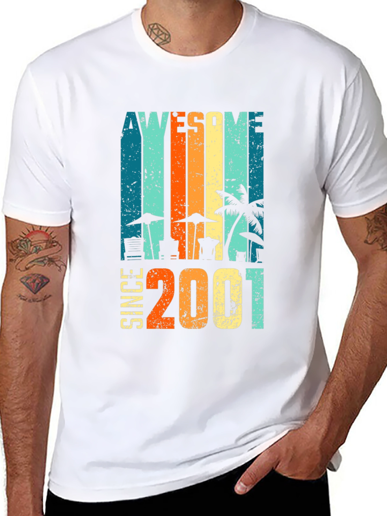 Awesome Since 2001 Graphic Tee - Retro Beach Design