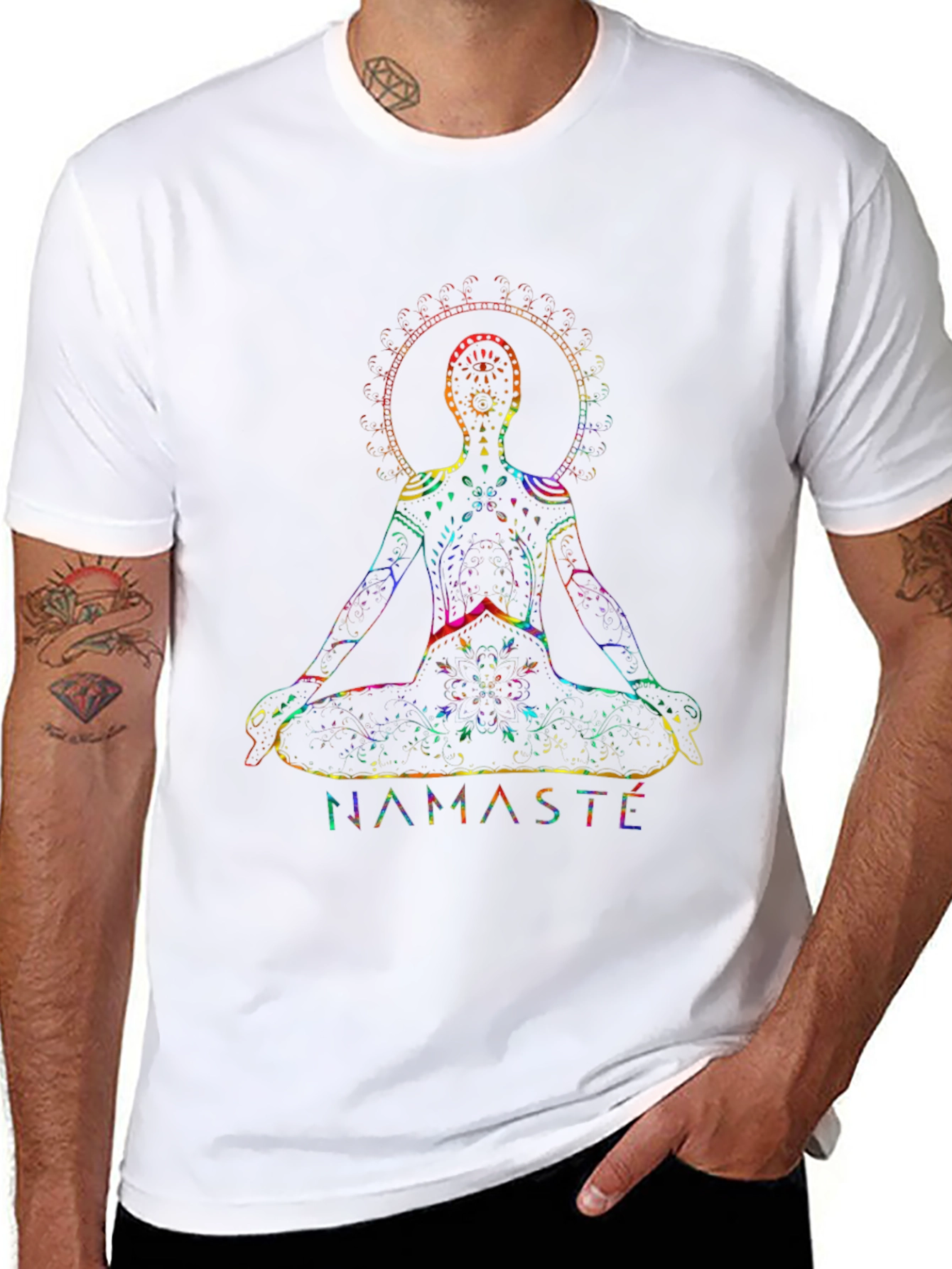 Namaste Yoga Rainbow Chakra Graphic Black T-Shirt