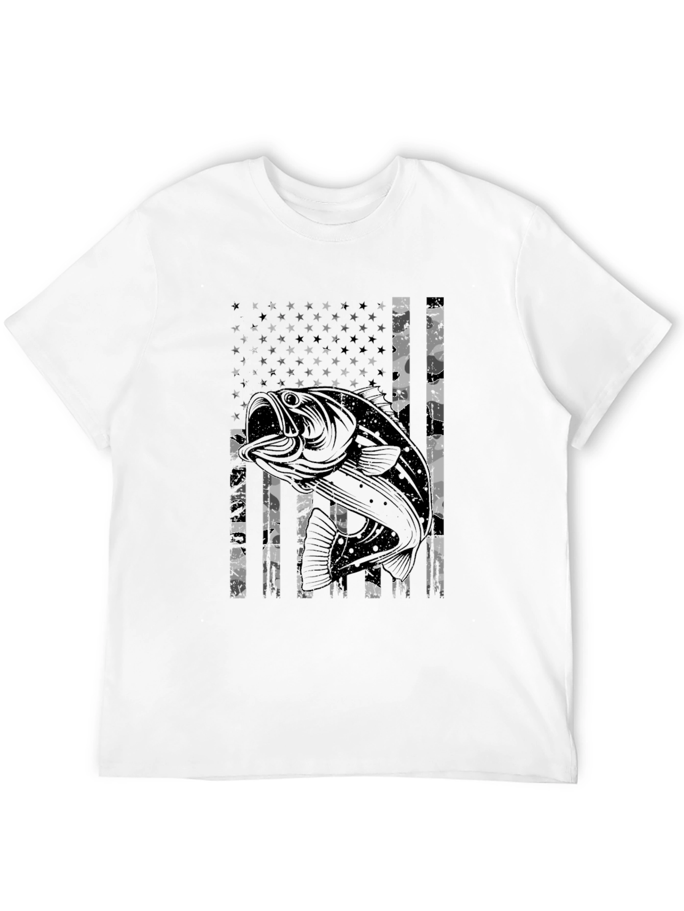 Bass Fish American Flag Graphic T-Shirt