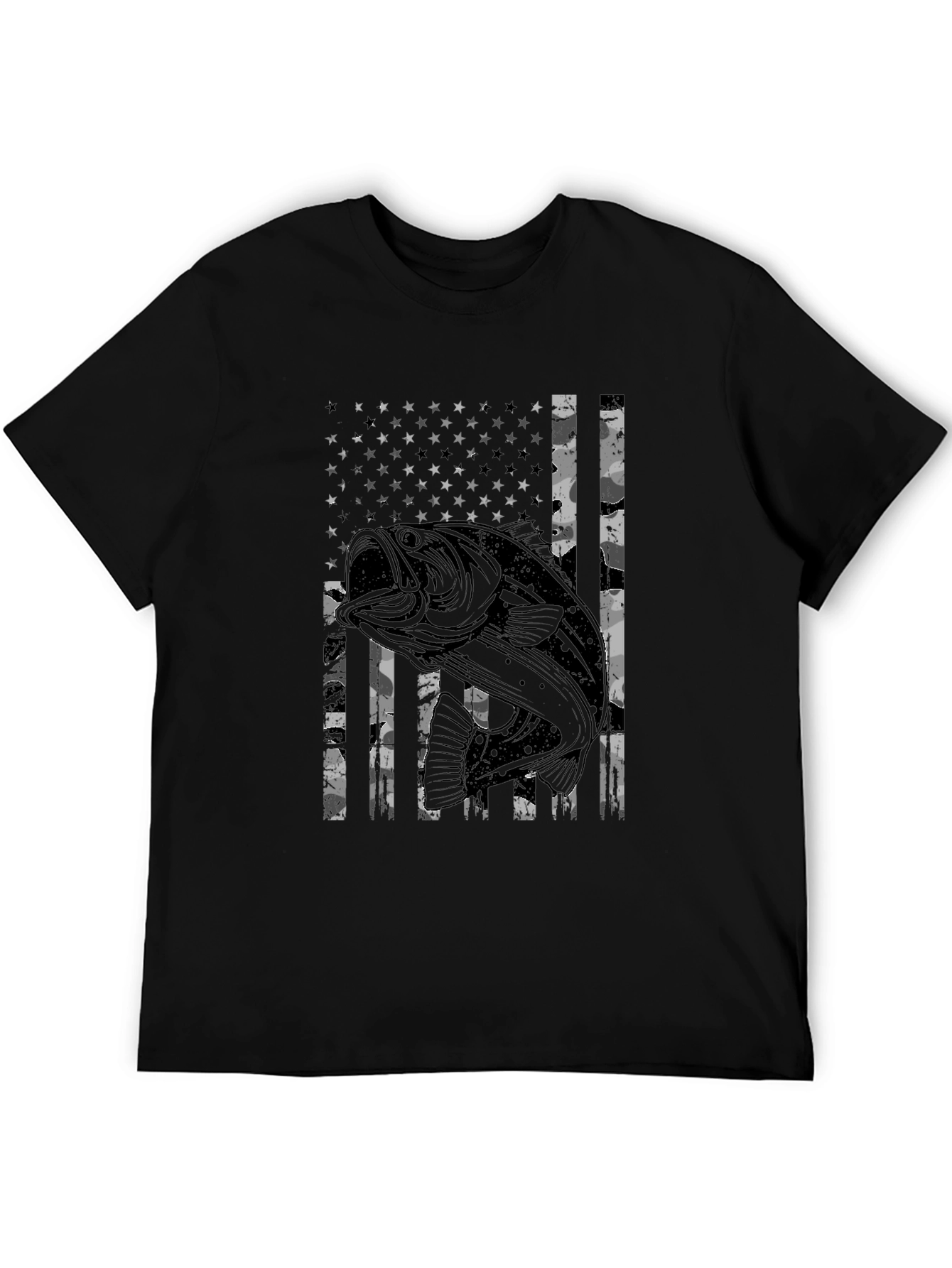 Bass Fish American Flag Graphic T-Shirt