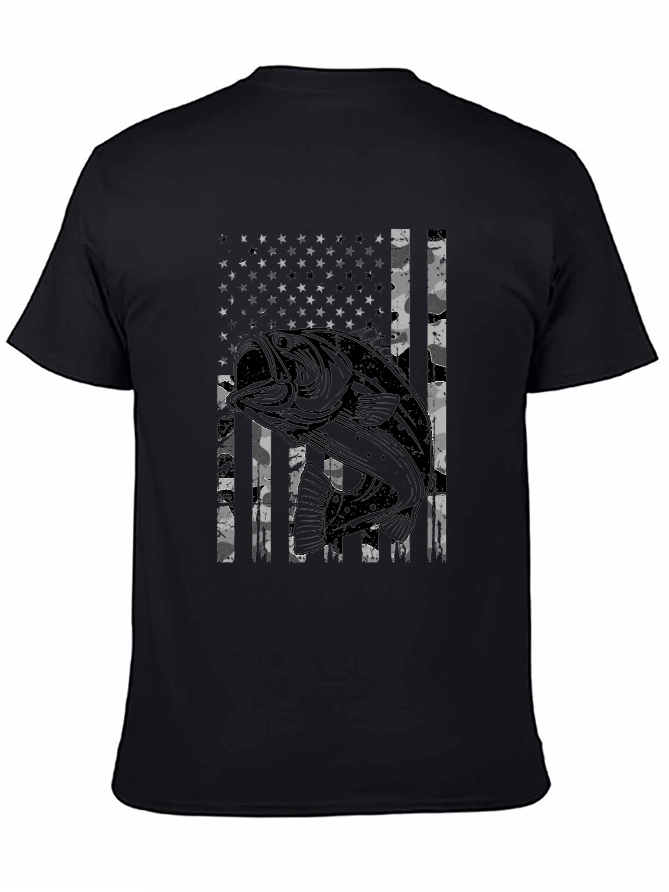 Bass Fish American Flag Graphic T-Shirt