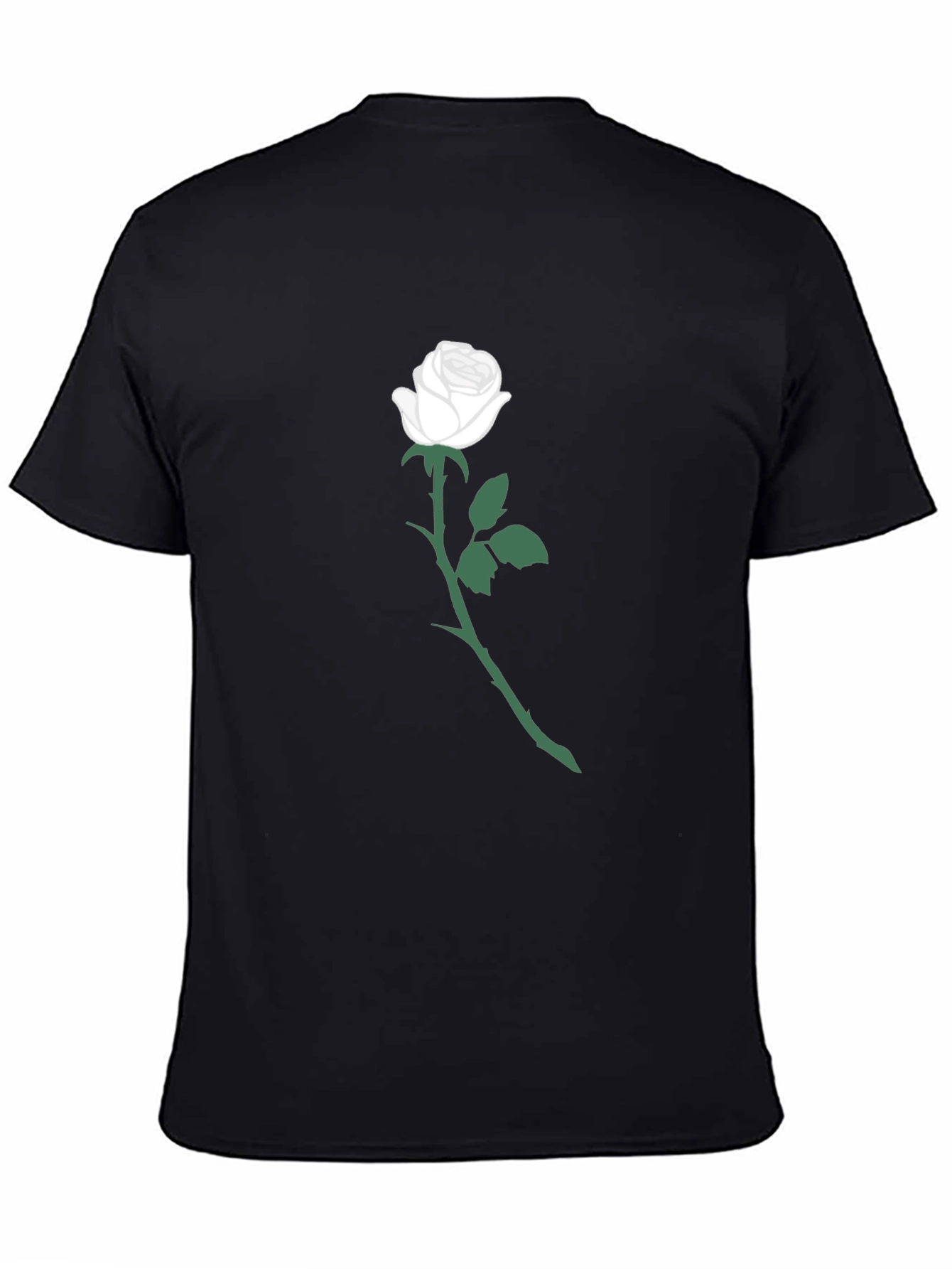 Black T-Shirt with White Rose Graphic