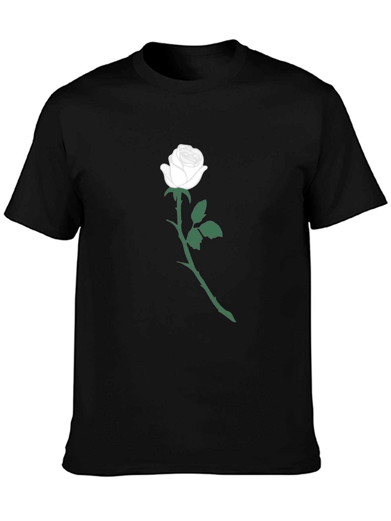 Black T-Shirt with White Rose Graphic