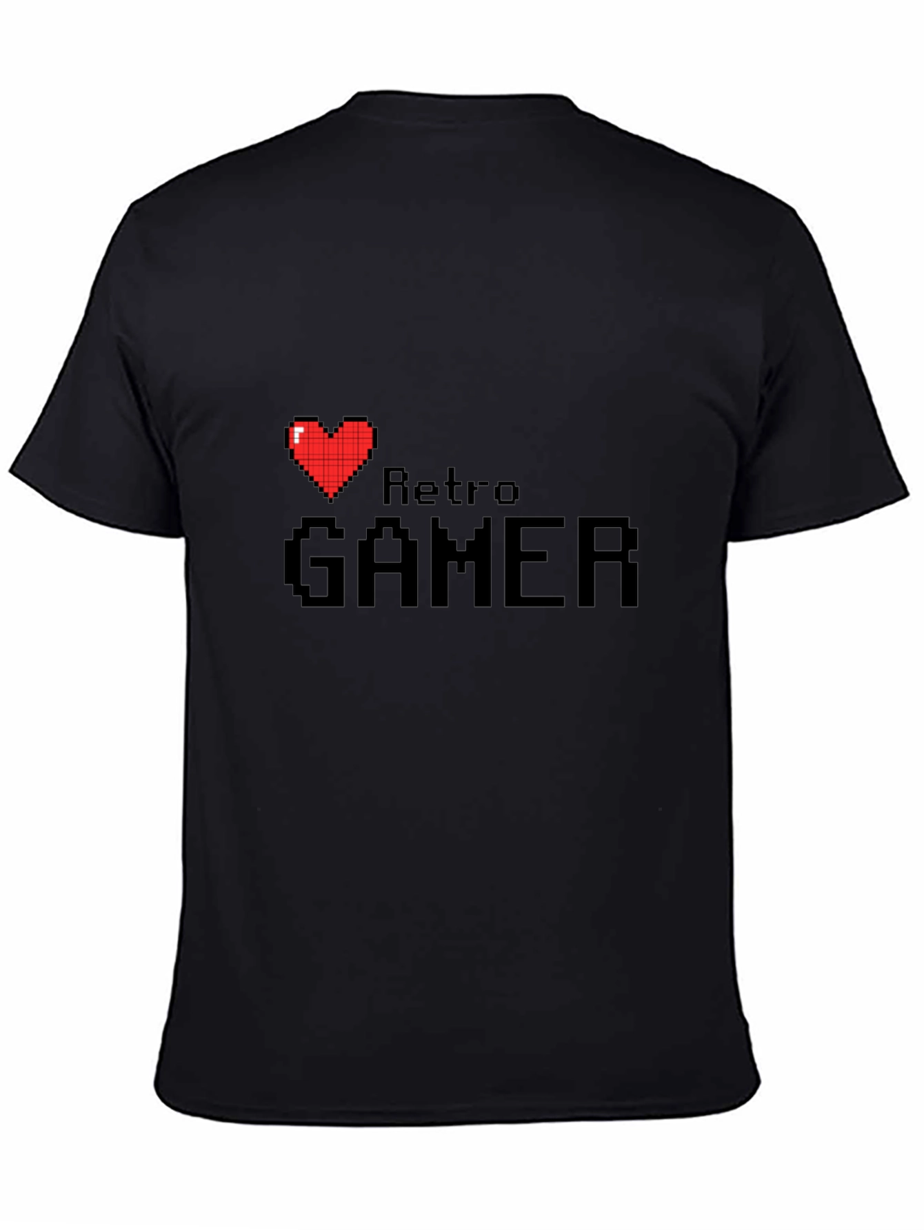 Retro Gamer Black T-Shirt - Pixel Heart Design