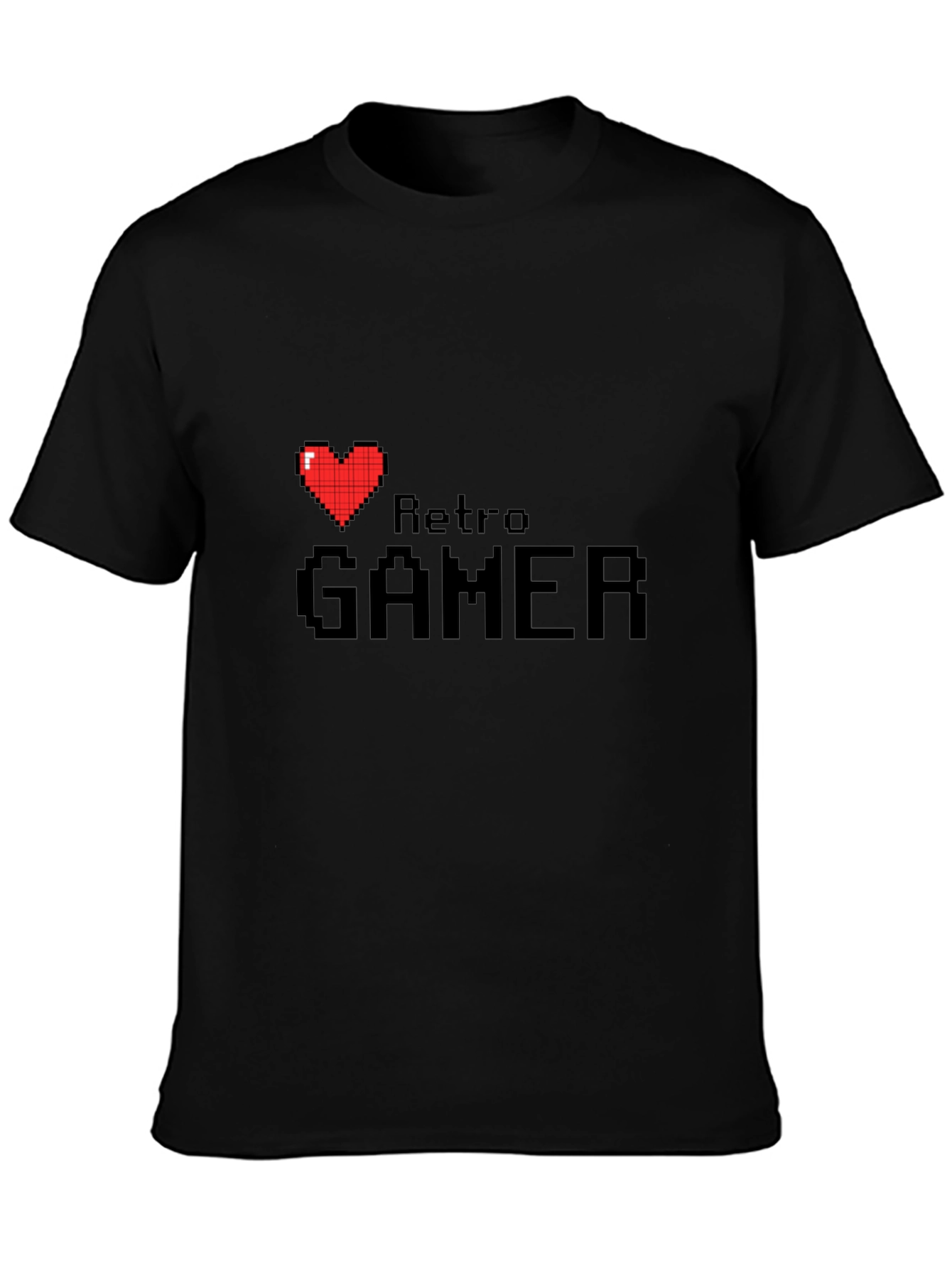 Retro Gamer Black T-Shirt - Pixel Heart Design