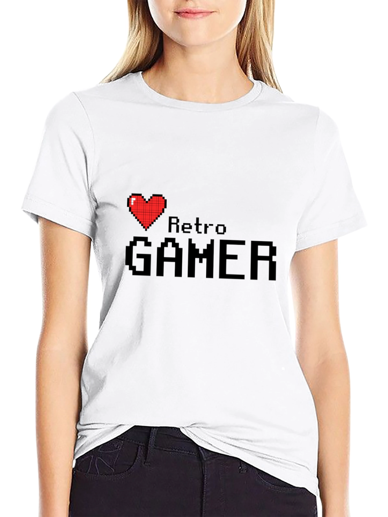 Retro Gamer Black T-Shirt - Pixel Heart Design