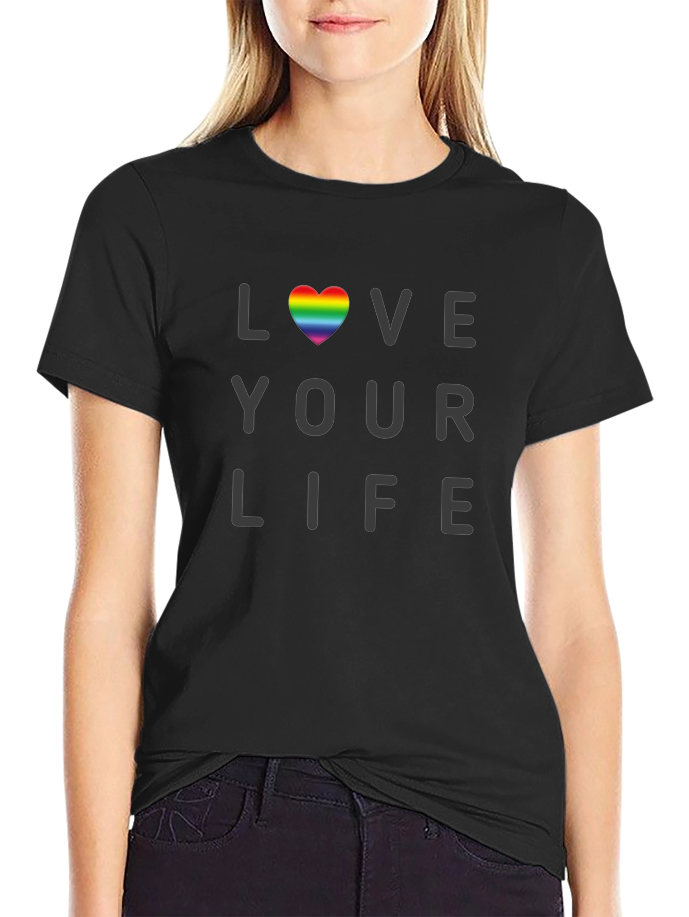 Love Your Life Rainbow Heart Graphic Tee