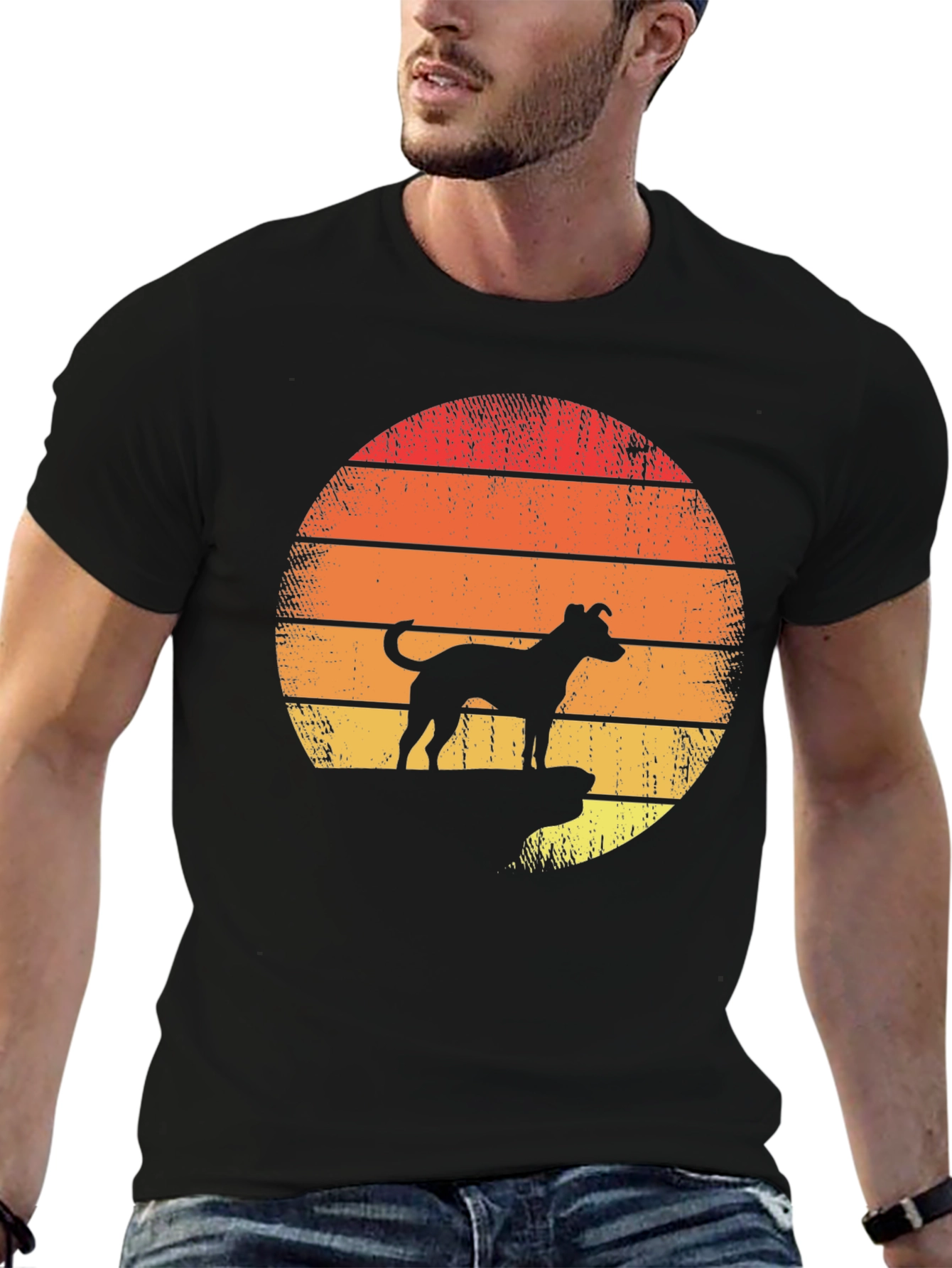 Dog Silhouette Retro Sunset T-Shirt