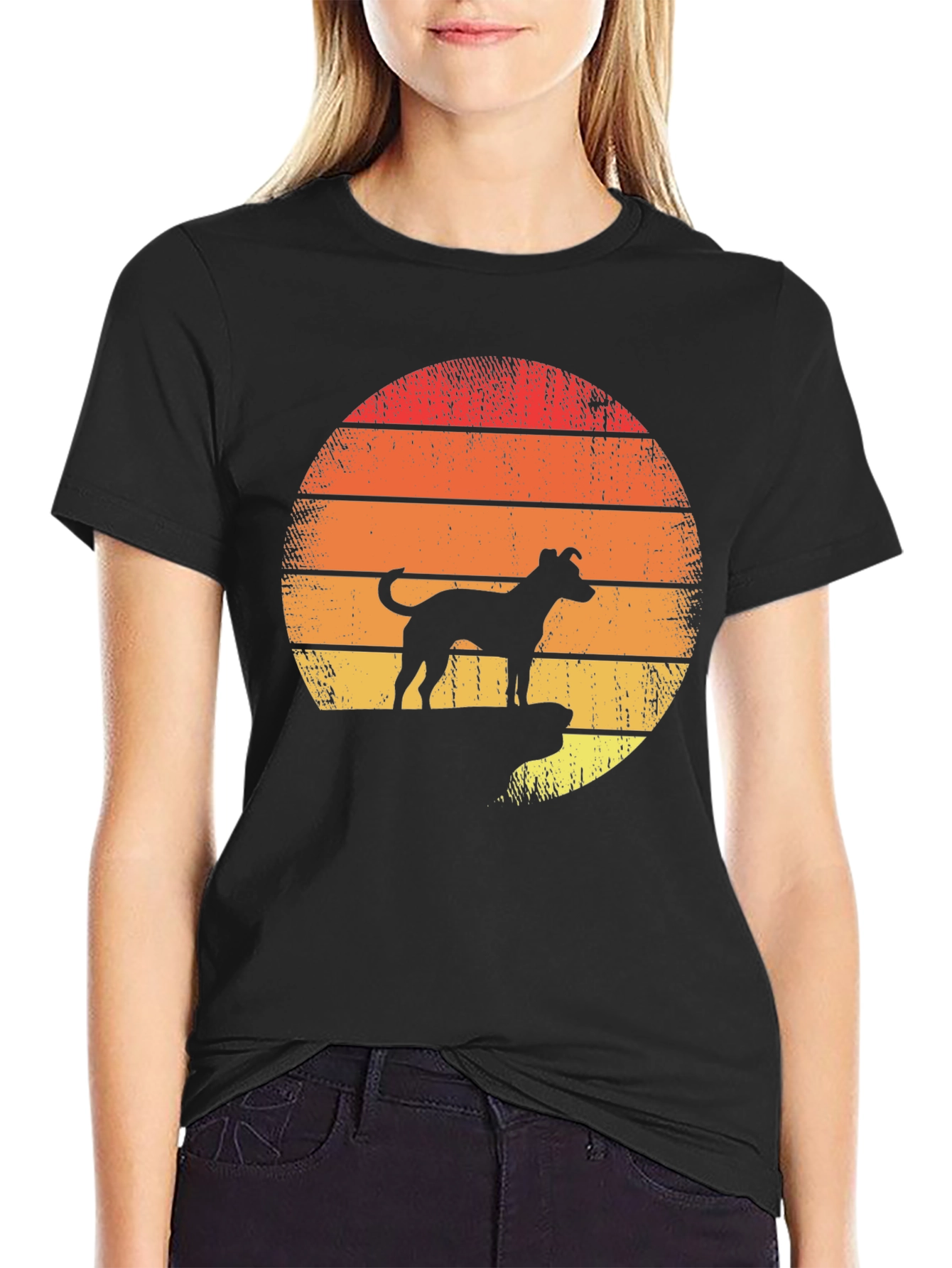 Dog Silhouette Retro Sunset T-Shirt