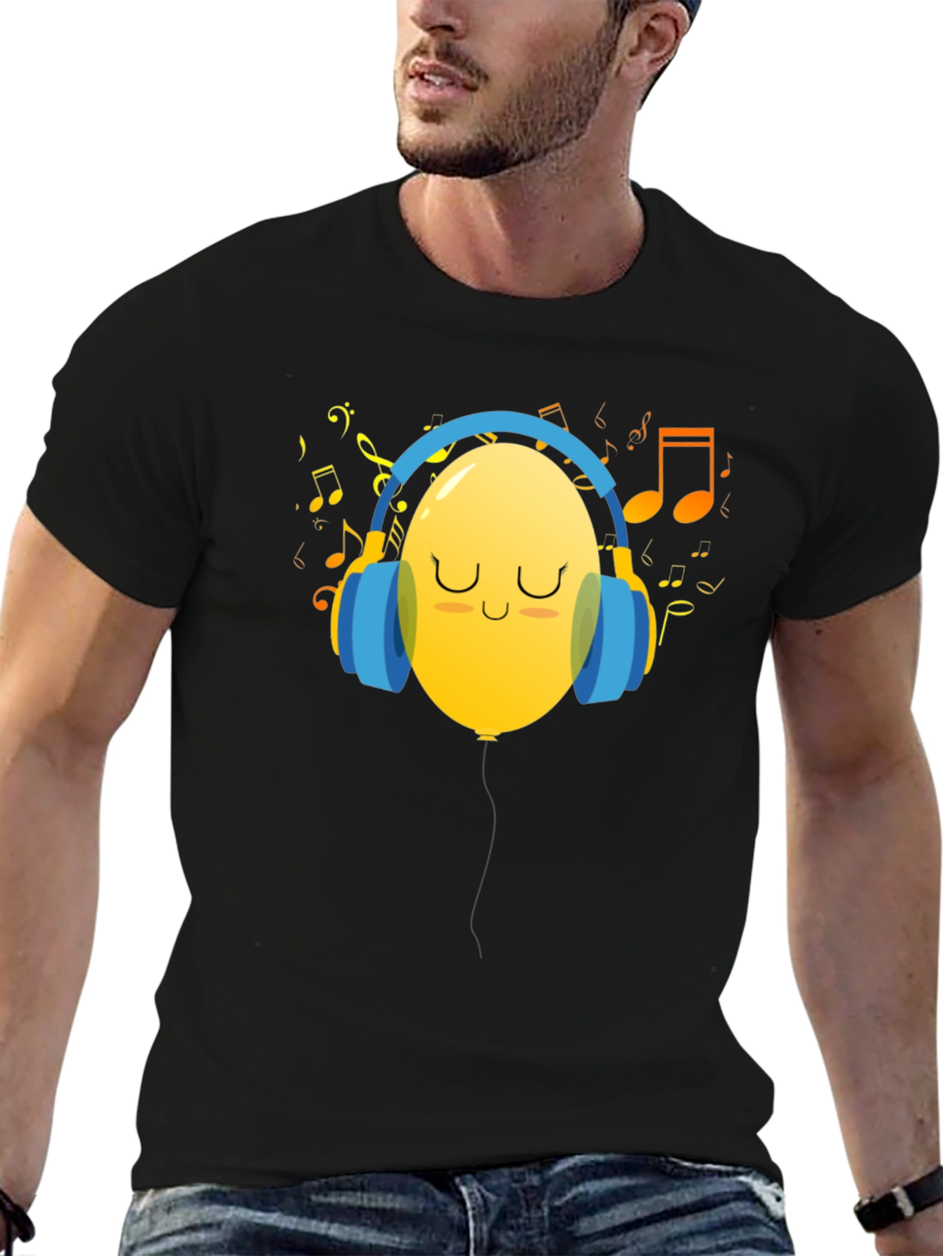 Musical Balloon Graphic Tee - Black Casual Shirt