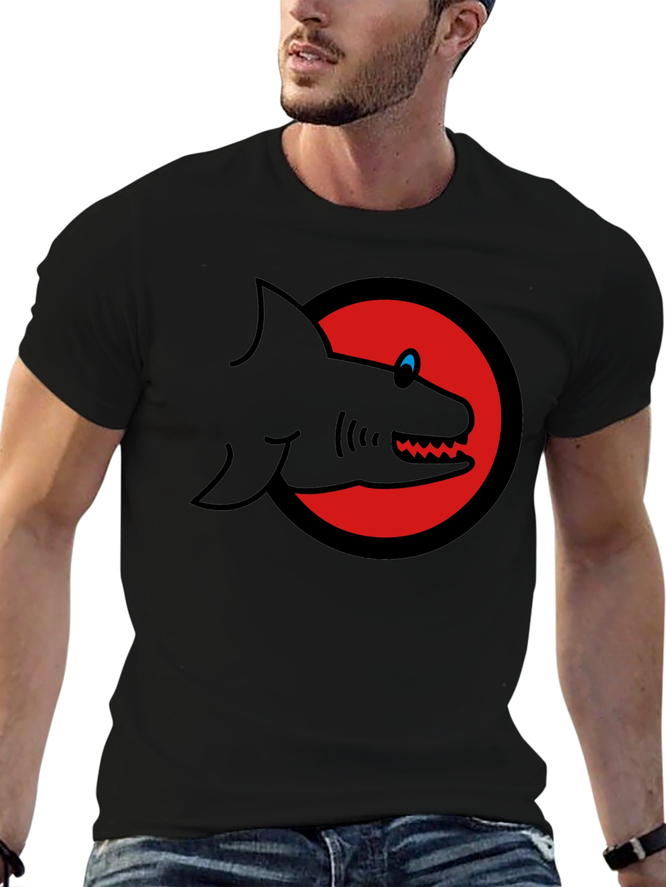 Shark Graphic Tee - Mens Black Cotton T-Shirt