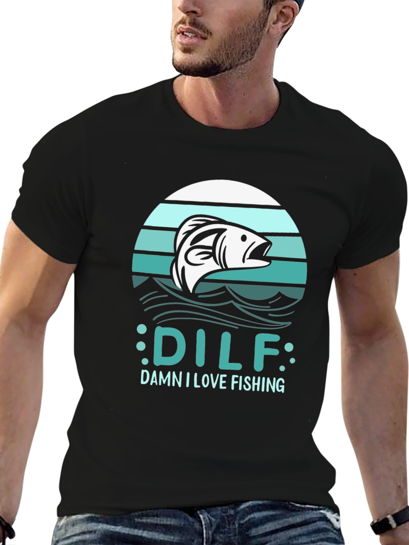 DILF Damn I Love Fishing Mens Black T-Shirt