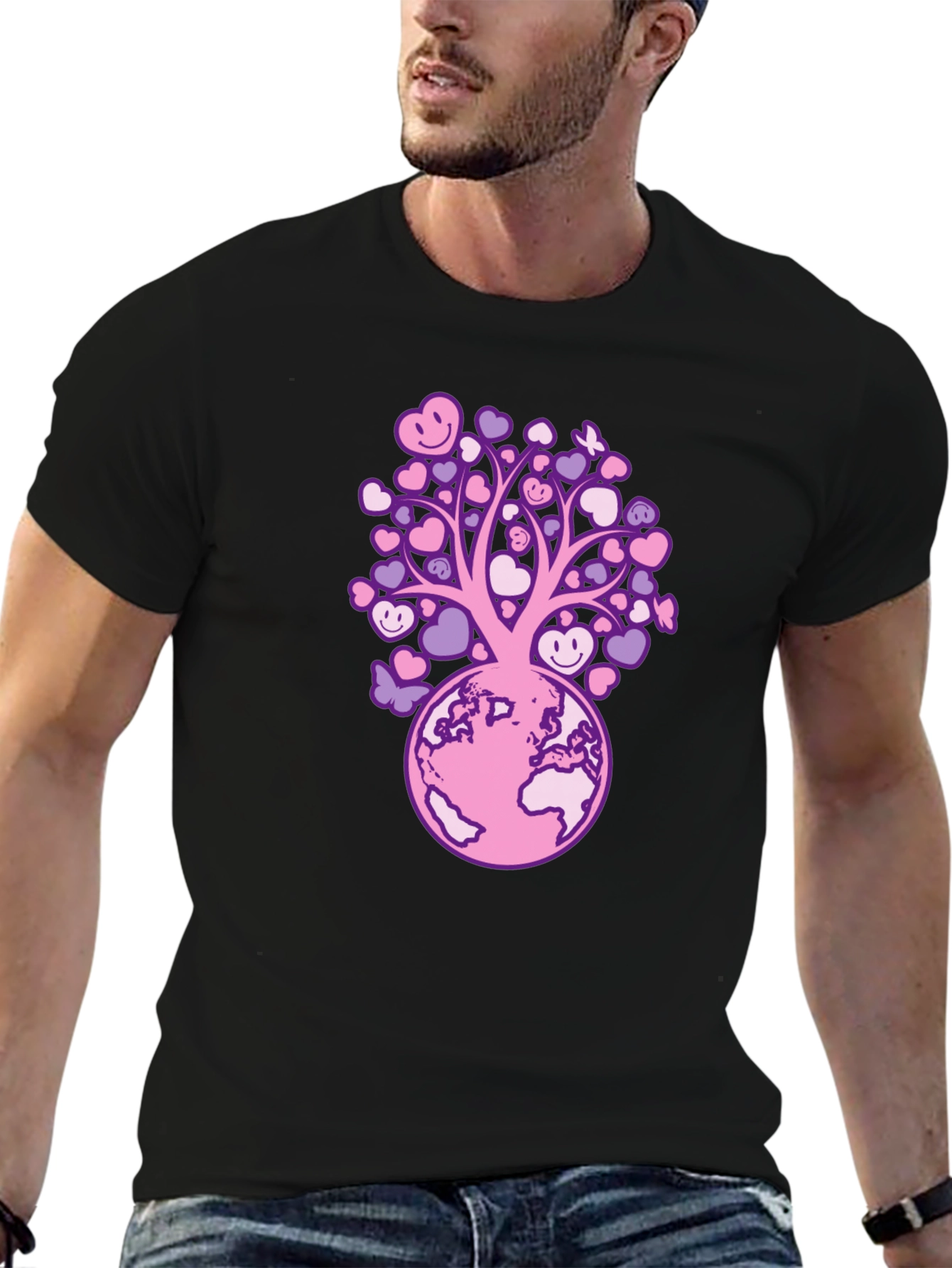 Heart Tree on Earth Graphic Tee - Black