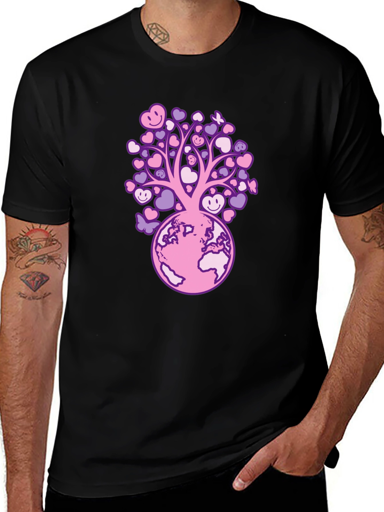 Heart Tree on Earth Graphic Tee - Black