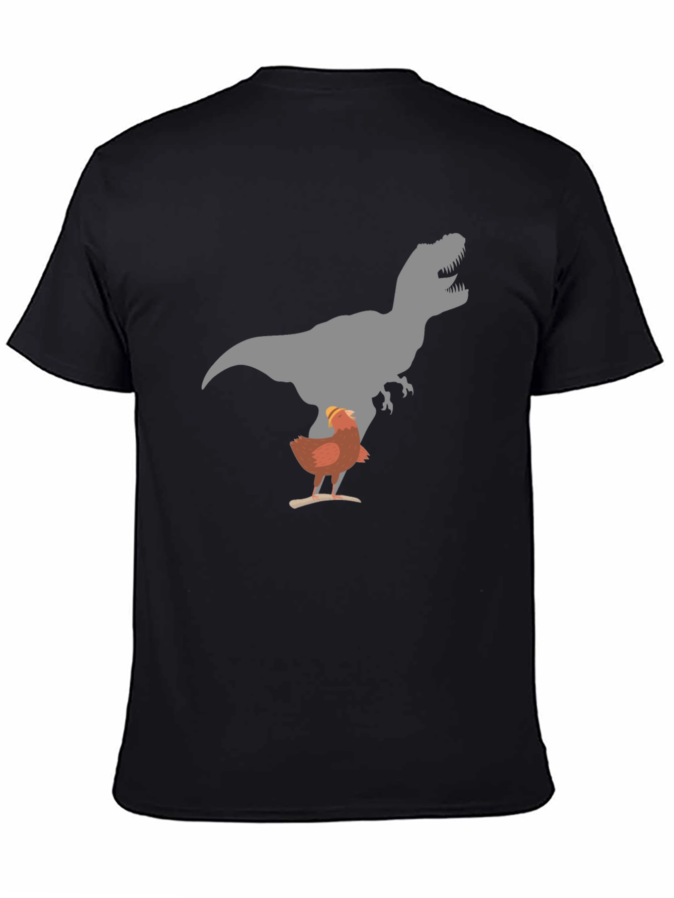Funny Chicken and T-Rex Graphic Black T-Shirt