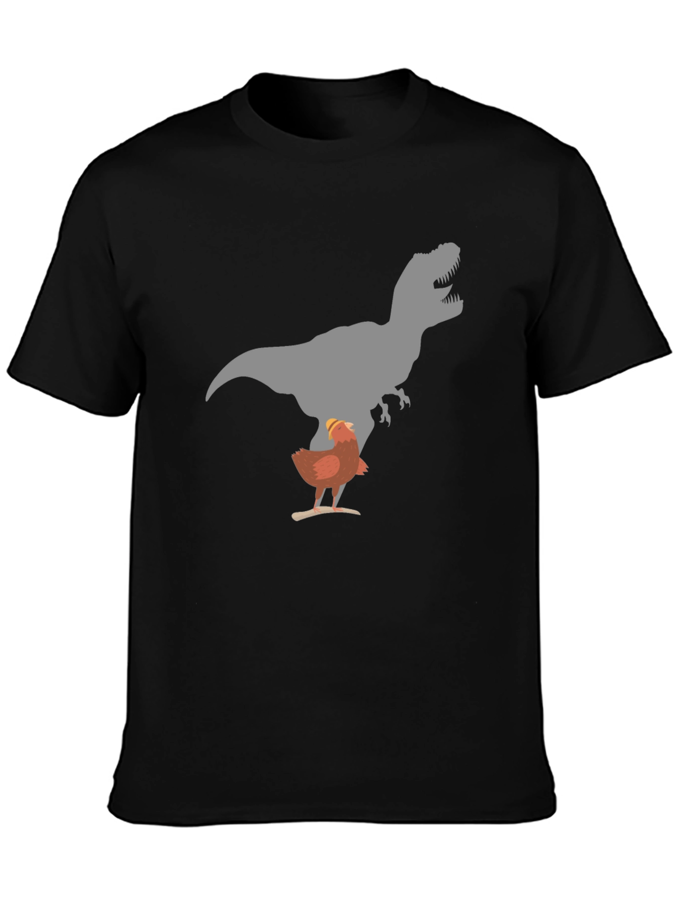Funny Chicken and T-Rex Graphic Black T-Shirt