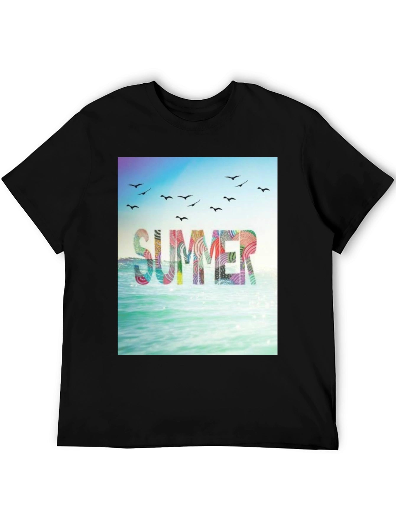 Summer Beach Graphic Tee - Black Cotton T-Shirt