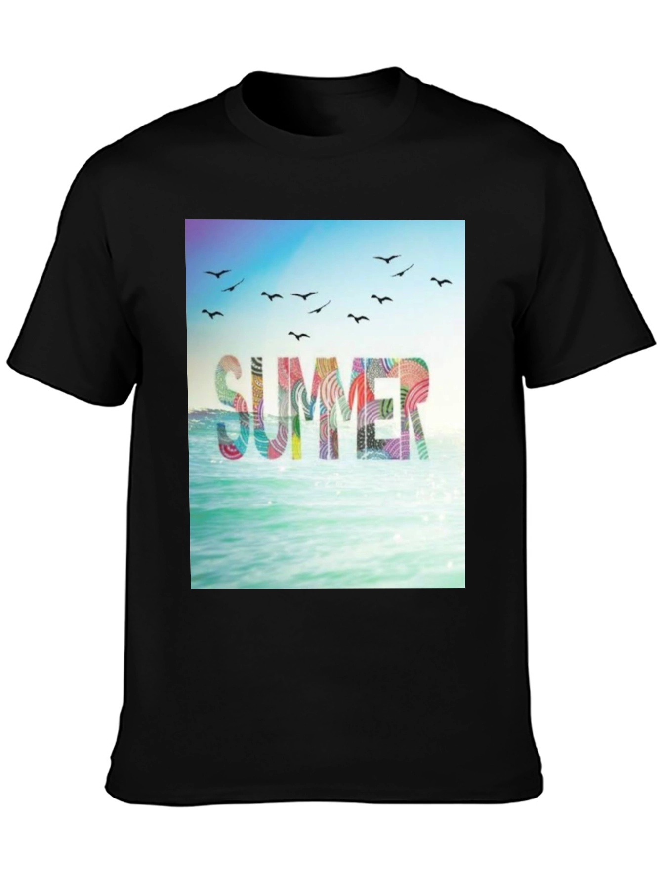 Summer Beach Graphic Tee - Black Cotton T-Shirt