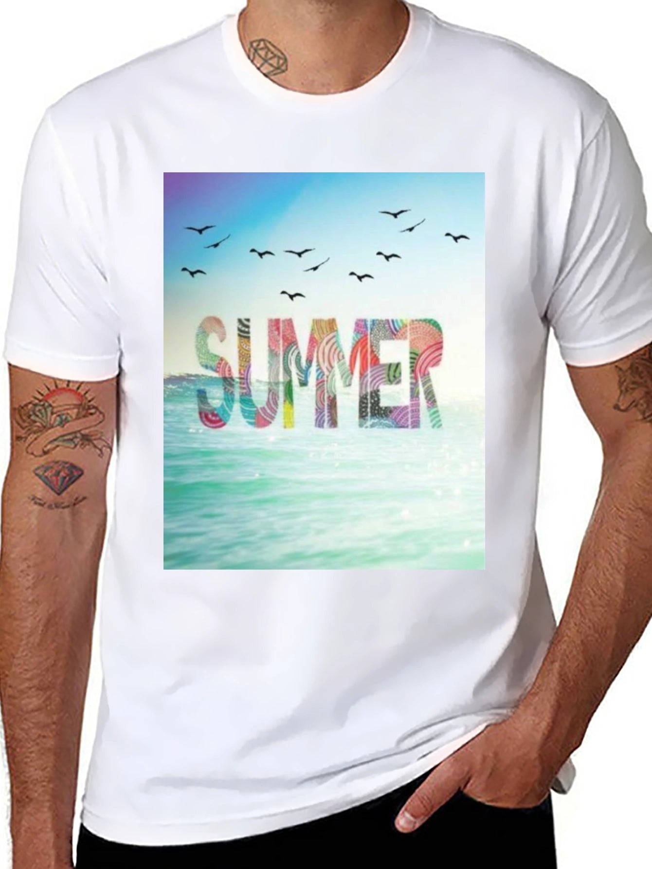 Summer Beach Graphic Tee - Black Cotton T-Shirt