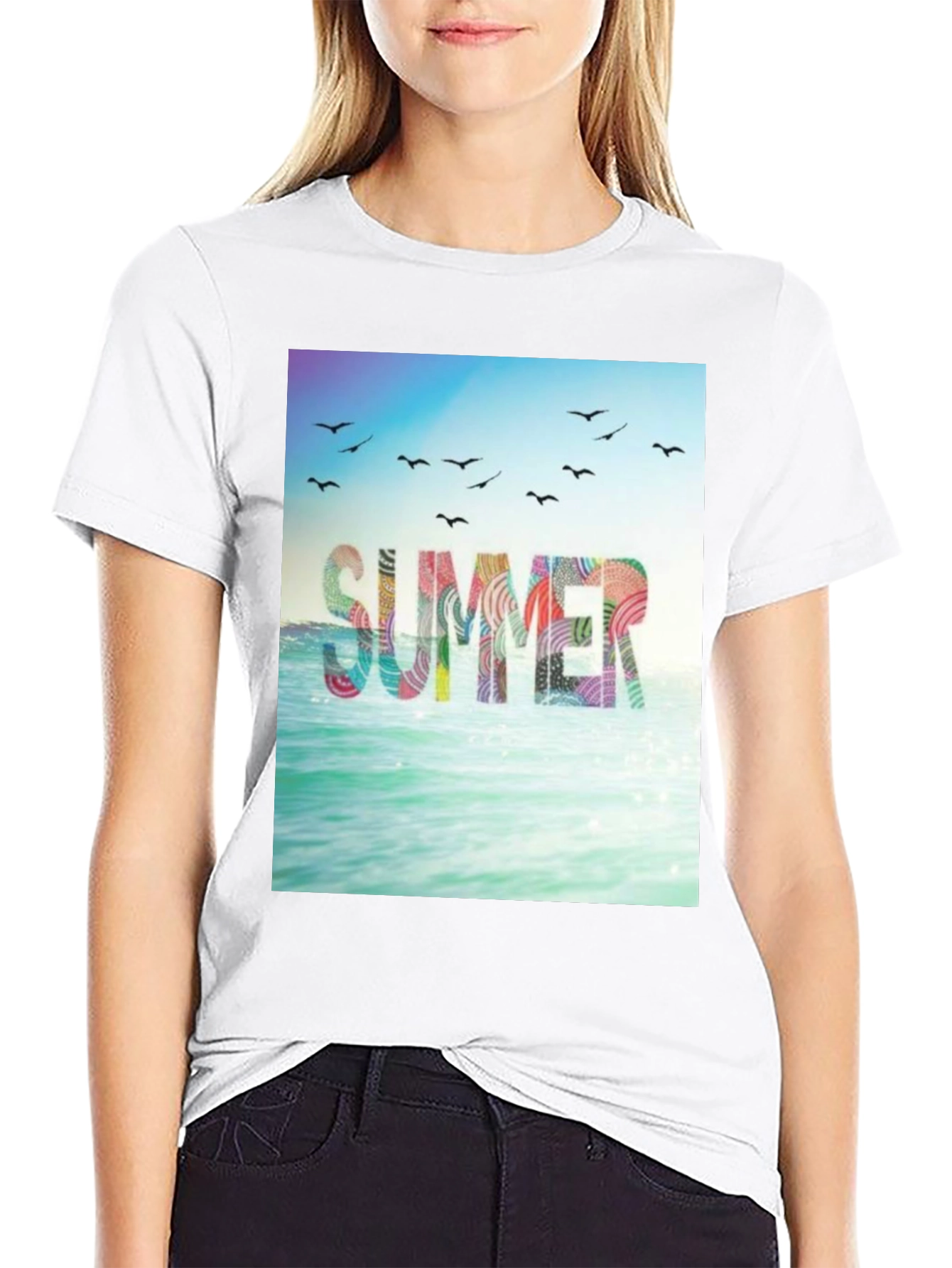 Summer Beach Graphic Tee - Black Cotton T-Shirt