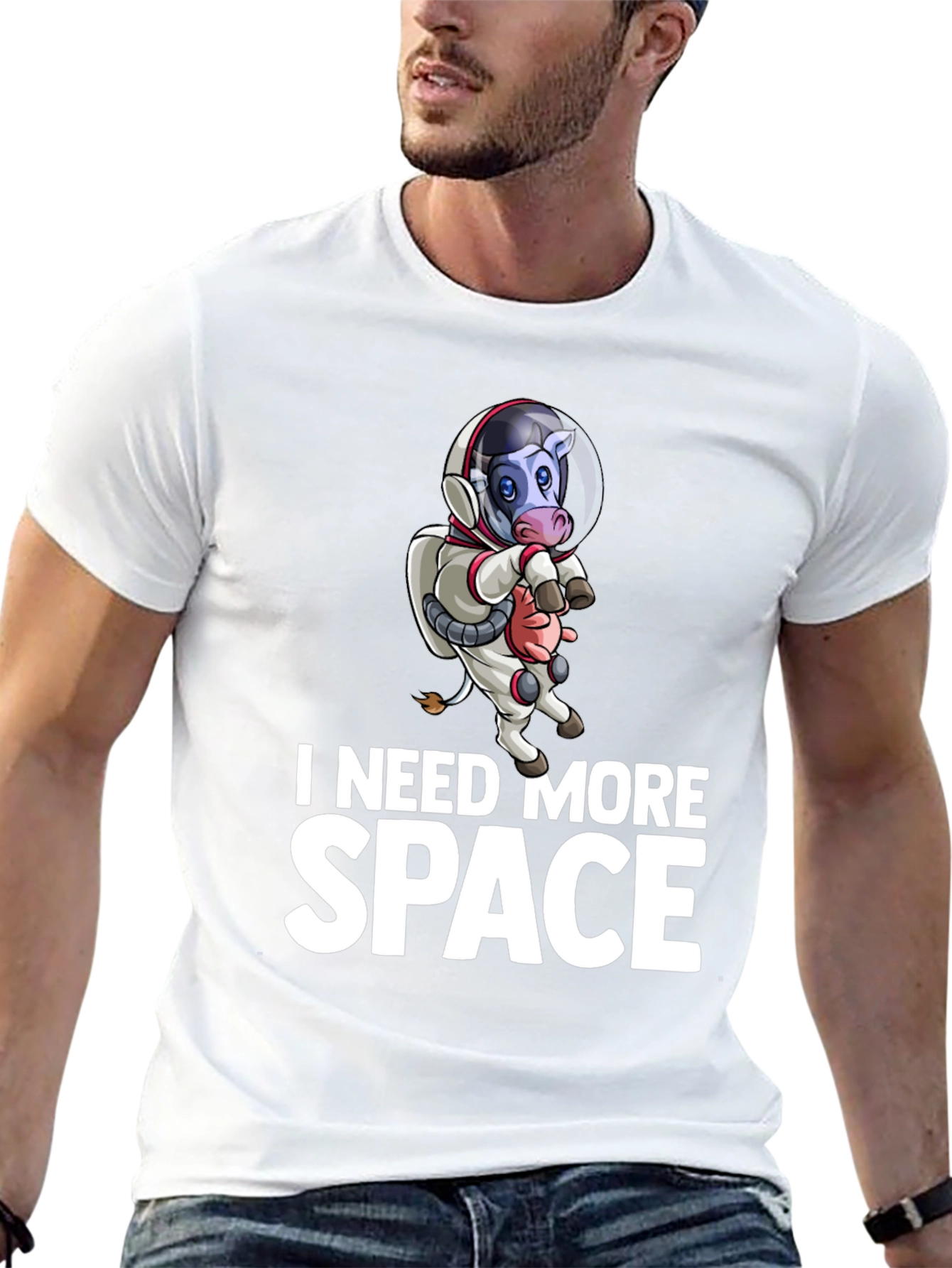 I Need More Space Cow Astronaut Graphic T-Shirt
