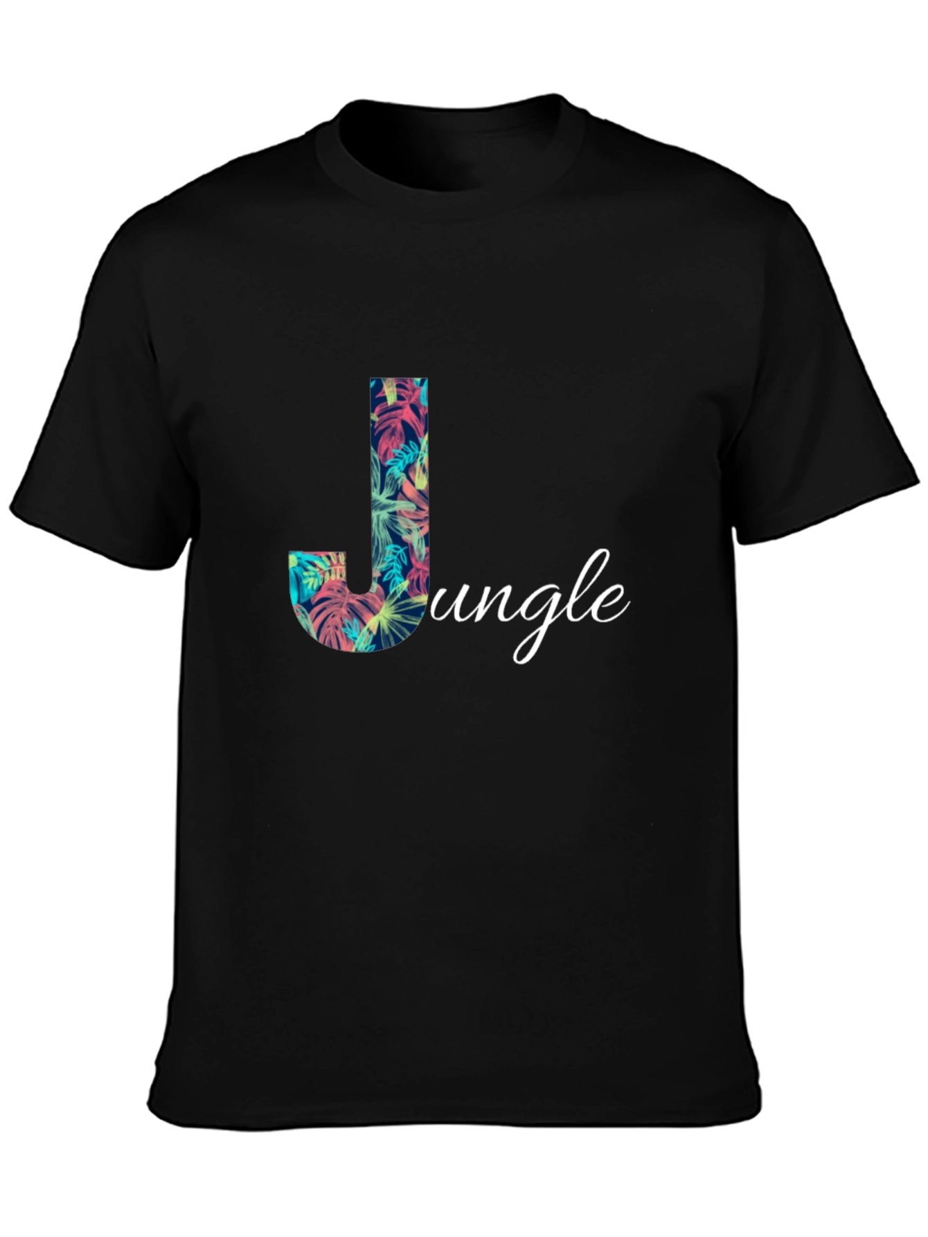 Tropical Jungle Letter J Mens Black T-Shirt
