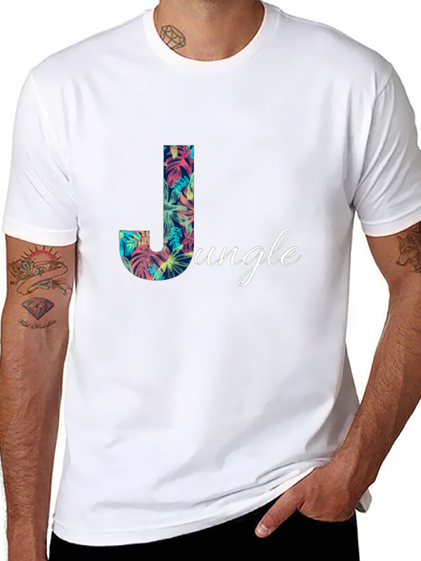 Tropical Jungle Letter J Mens Black T-Shirt