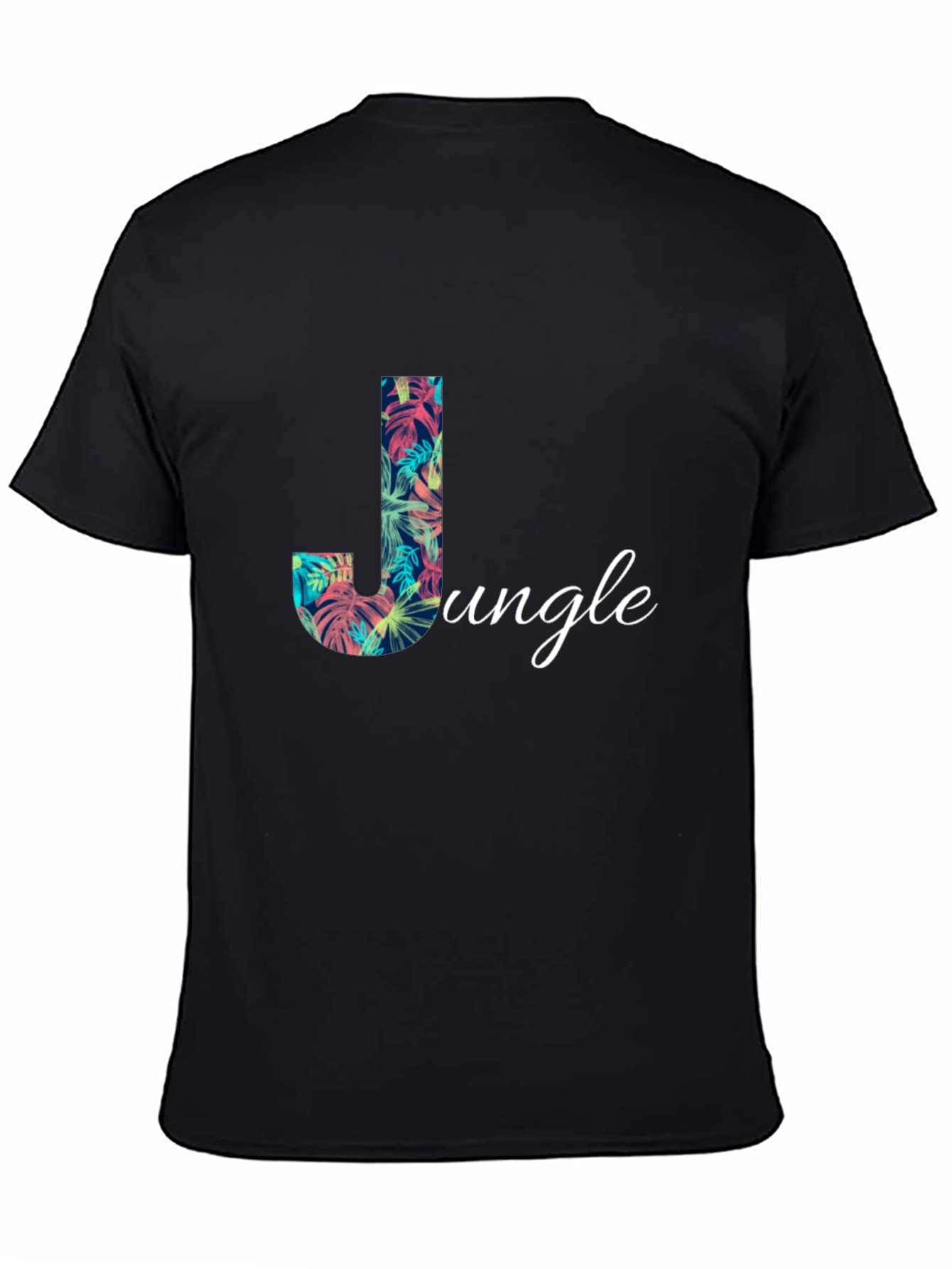 Tropical Jungle Letter J Mens Black T-Shirt