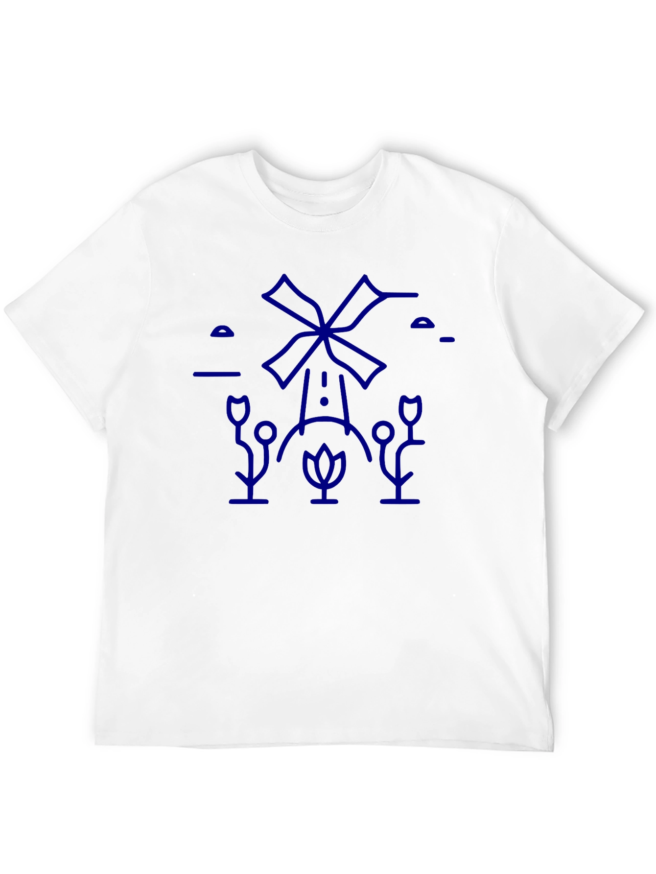 Black T-Shirt with Blue Windmill Graphic