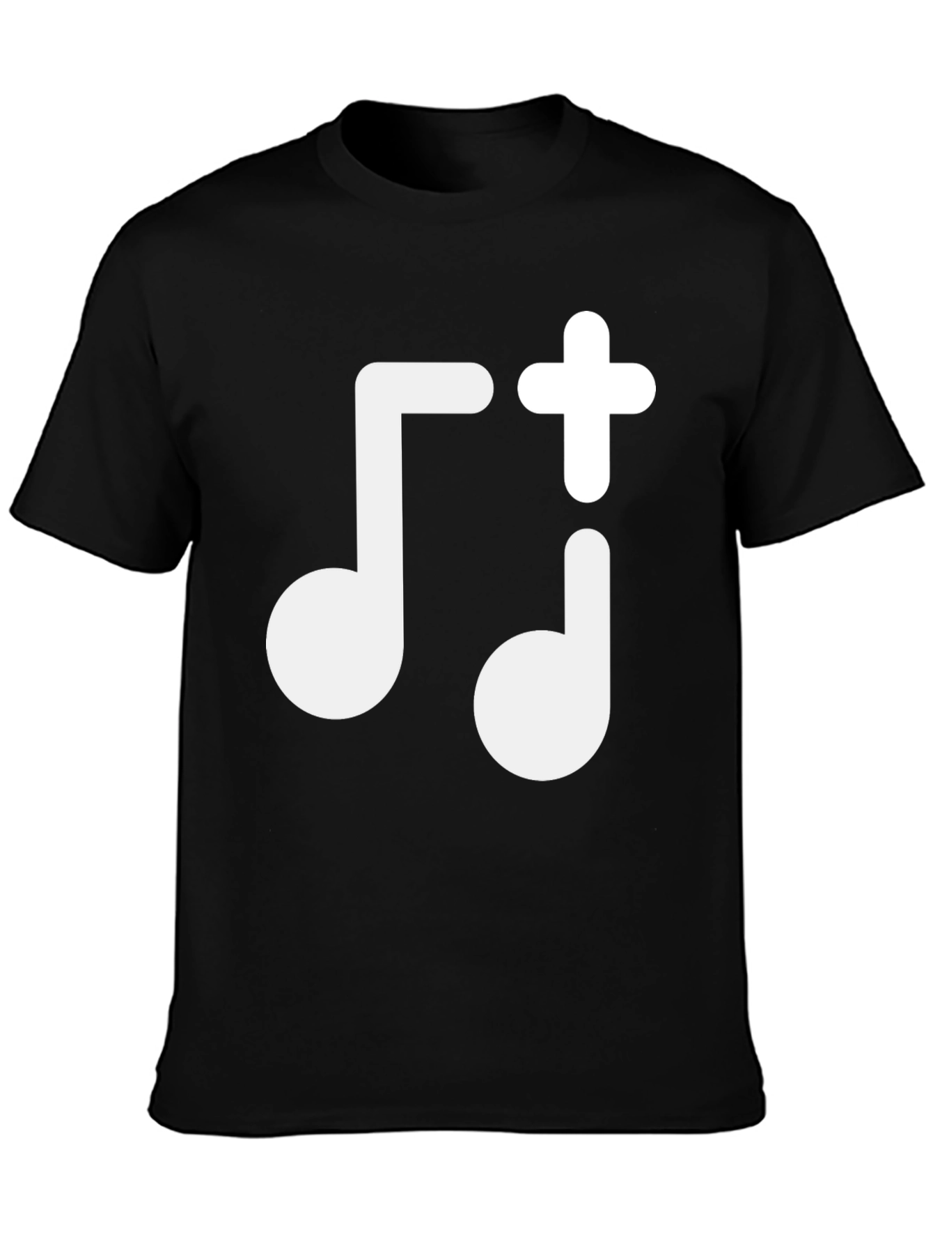 Music Note Plus Sign Black T-Shirt