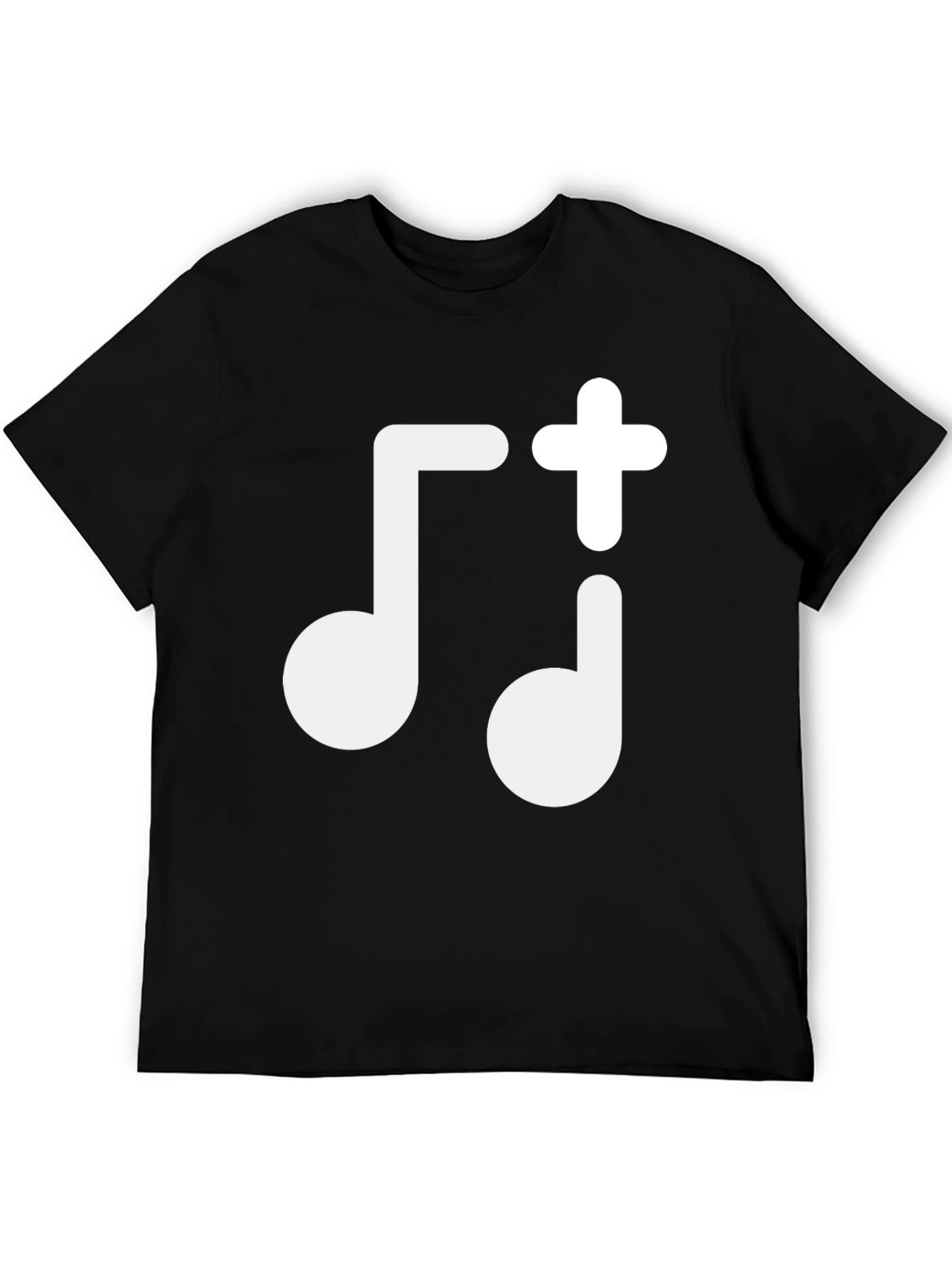 Music Note Plus Sign Black T-Shirt