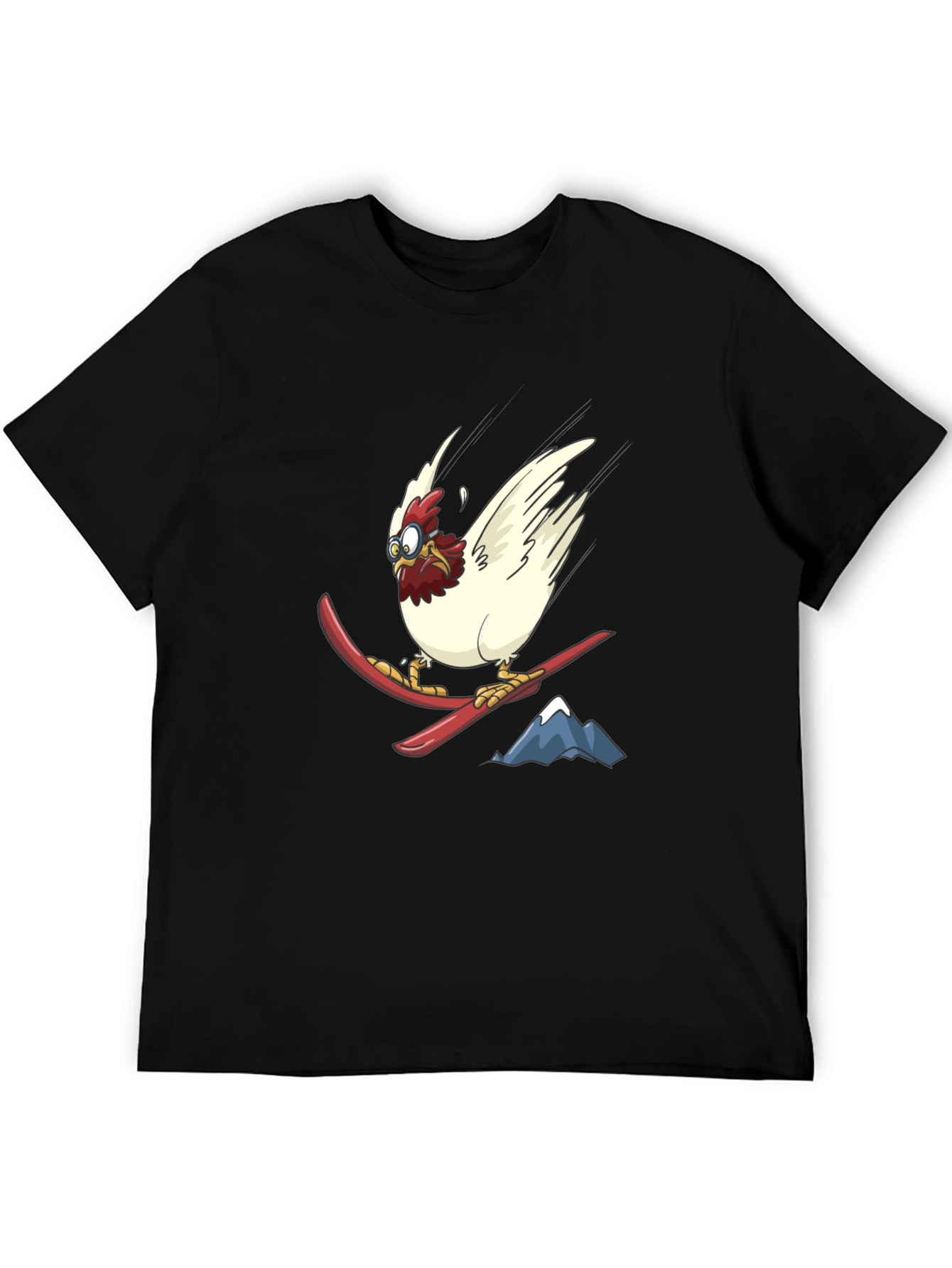 Skiing Chicken Graphic Tee - Unisex Black T-Shirt
