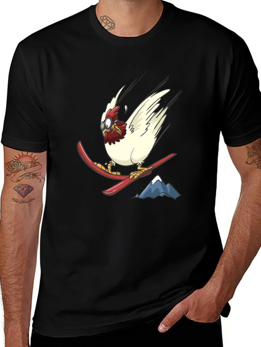 Skiing Chicken Graphic Tee - Unisex Black T-Shirt