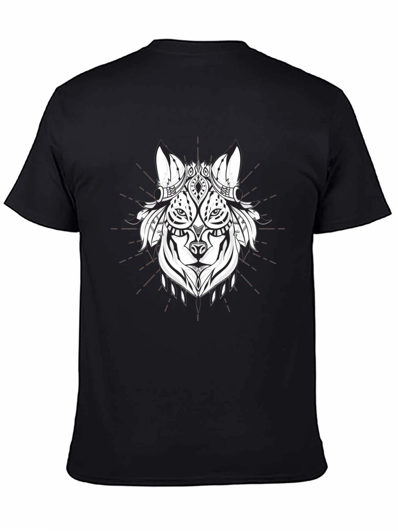 Tribal Wolf Graphic Tee - Black Cotton T-Shirt