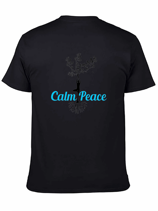 Calm Peace Yoga Tree Black T-Shirt