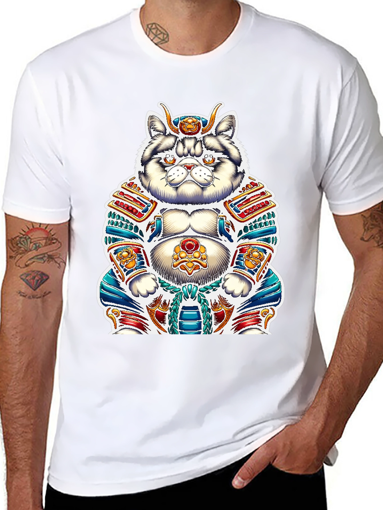 Samurai Cat Graphic Tee - Unique Design