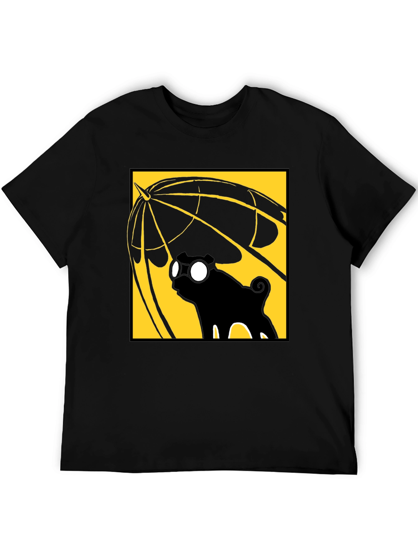 Umbrella Pug Graphic T-Shirt - Black