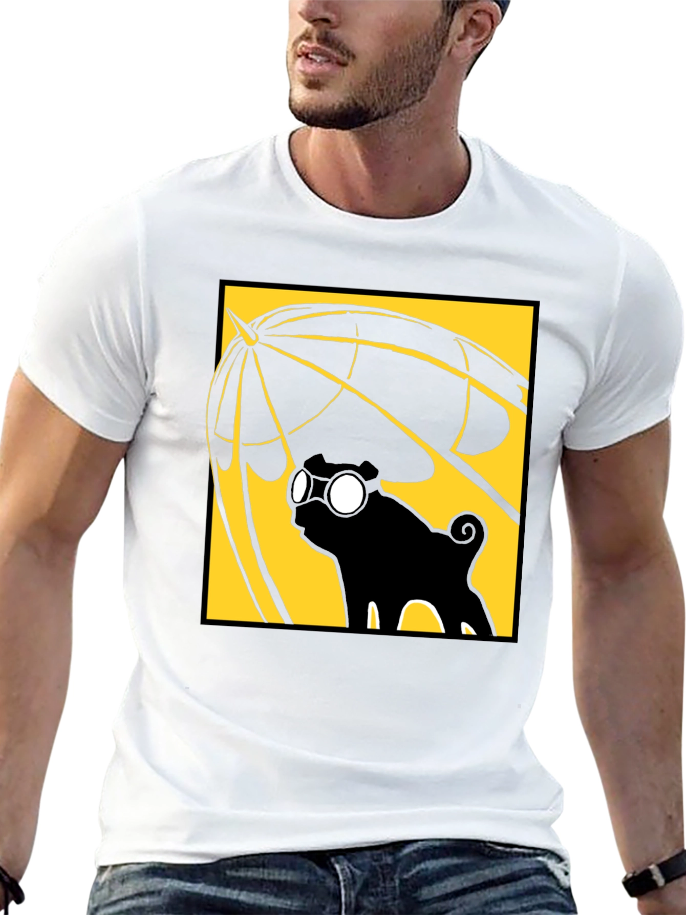 Umbrella Pug Graphic T-Shirt - Black