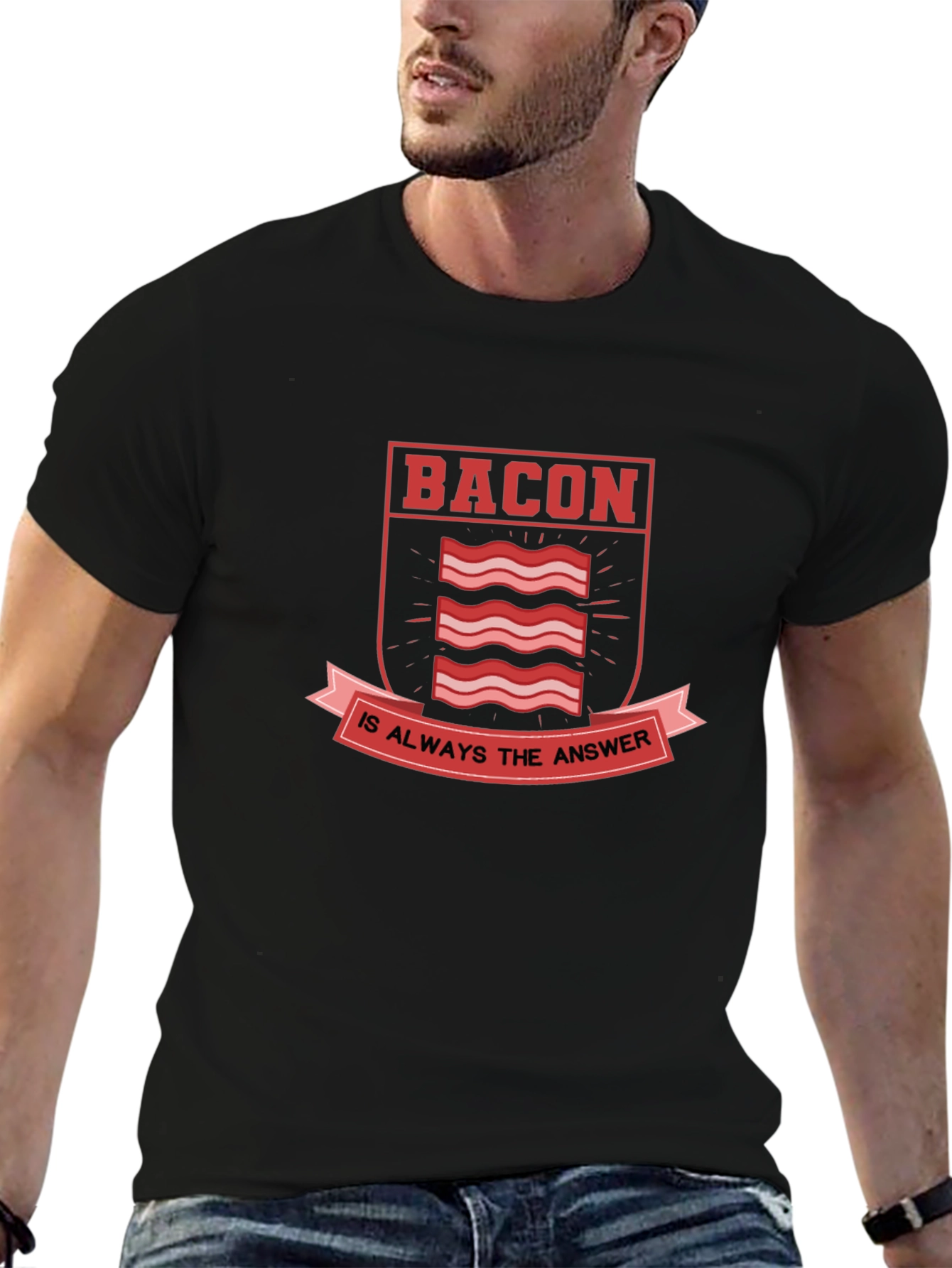 Bacon Is Always The Answer Graphic Tee - Black
