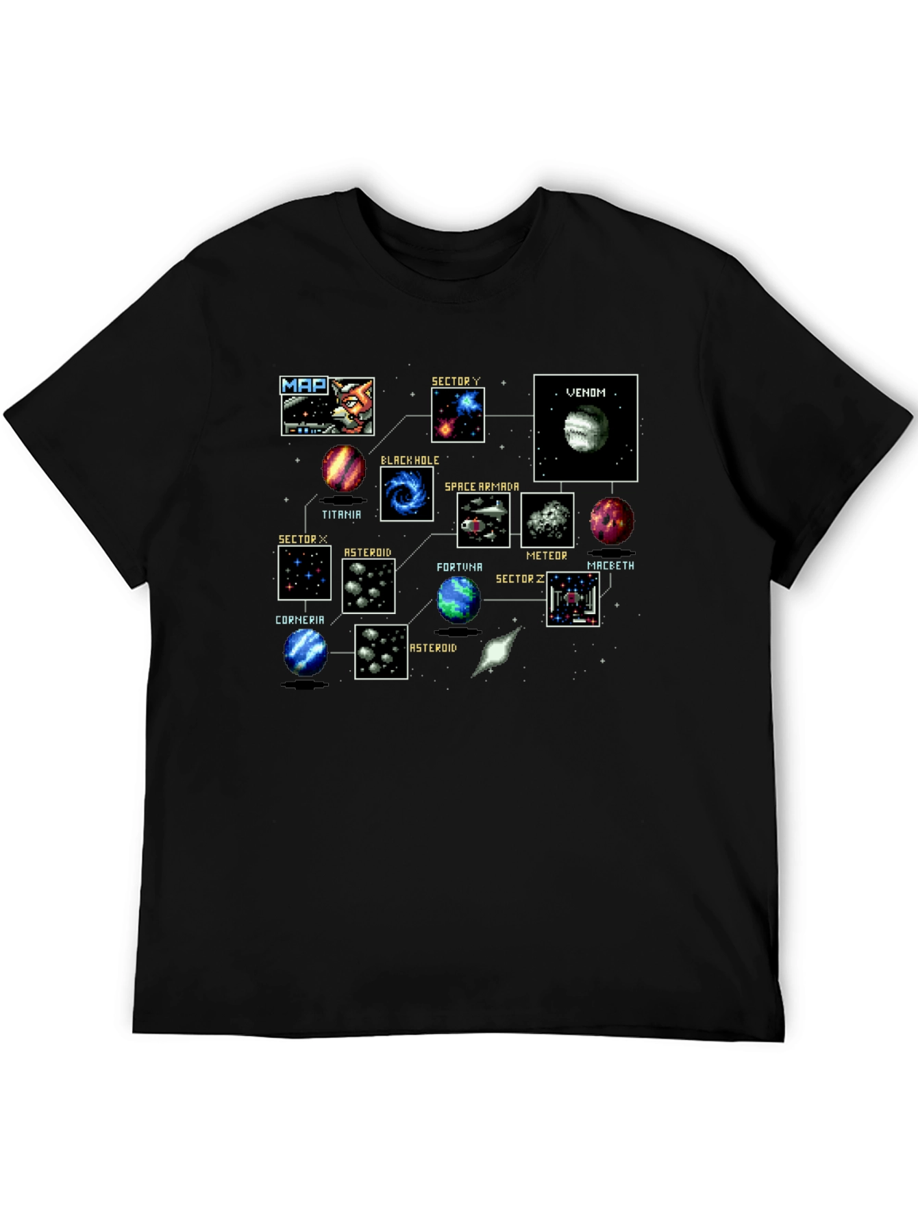 Retro Video Game Map Black T-Shirt