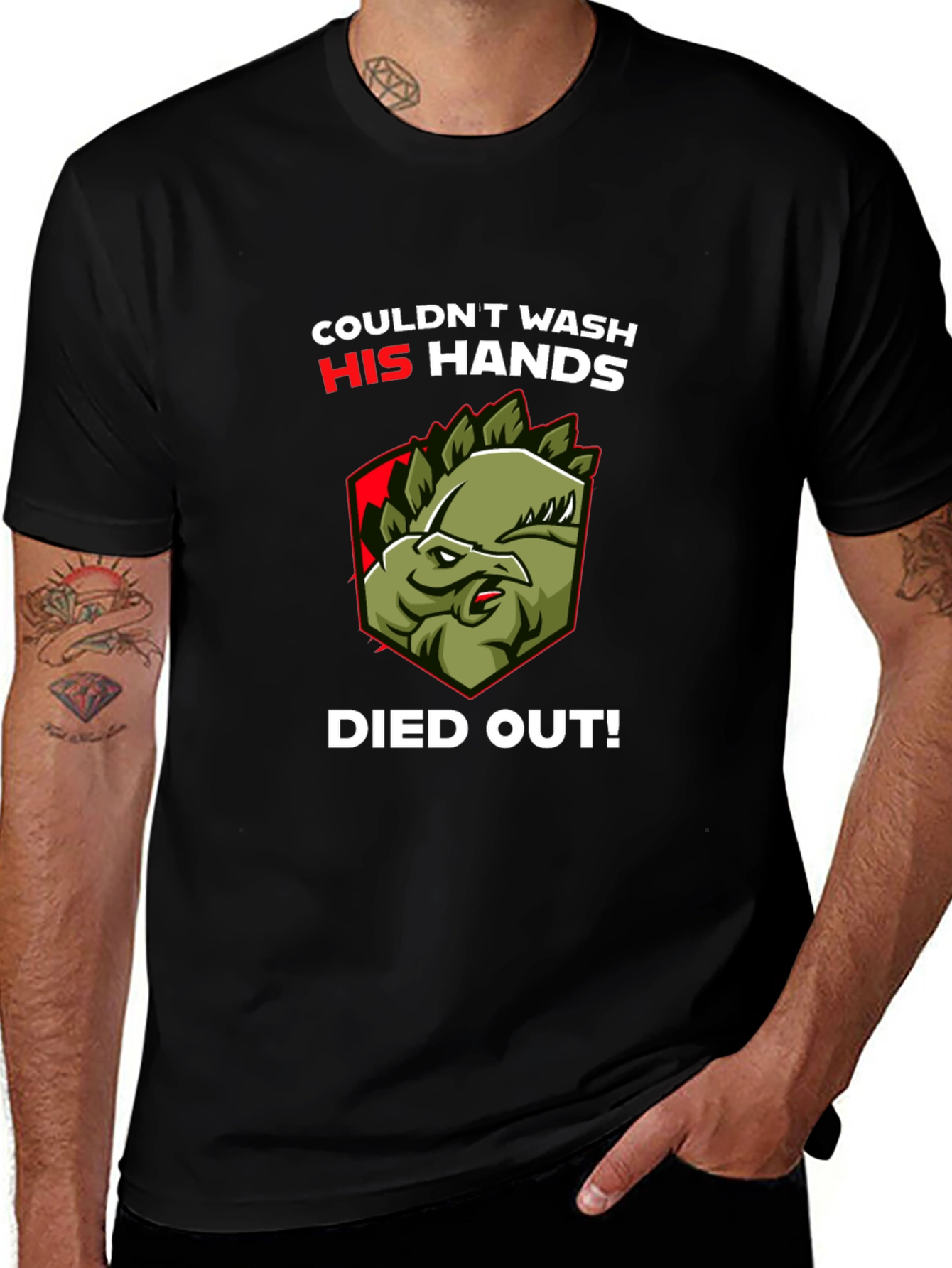 Couldnt Wash Hands Dinosaur T-Shirt Funny Graphic Tee
