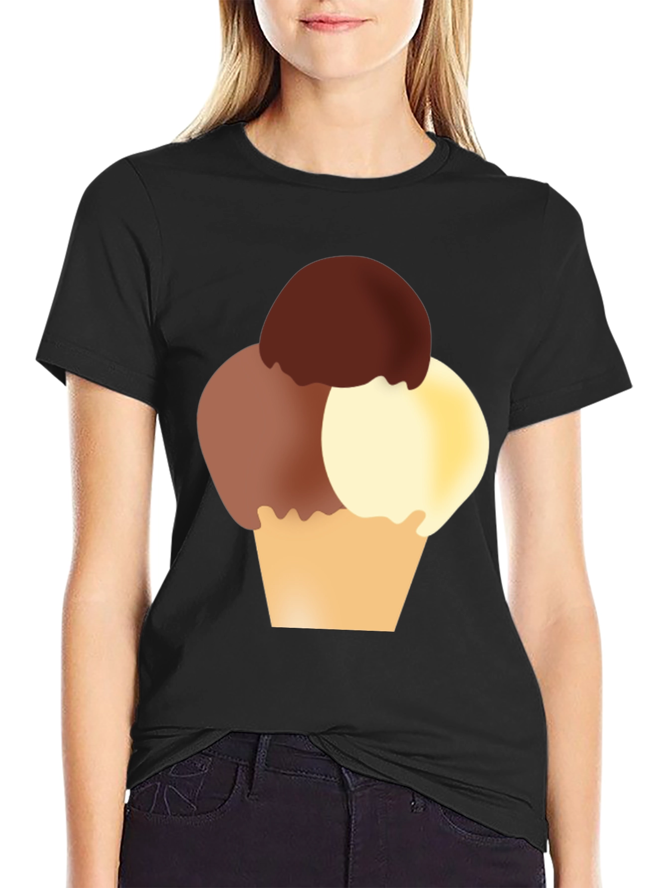 Ice Cream Graphic Tee - Black Cotton T-Shirt