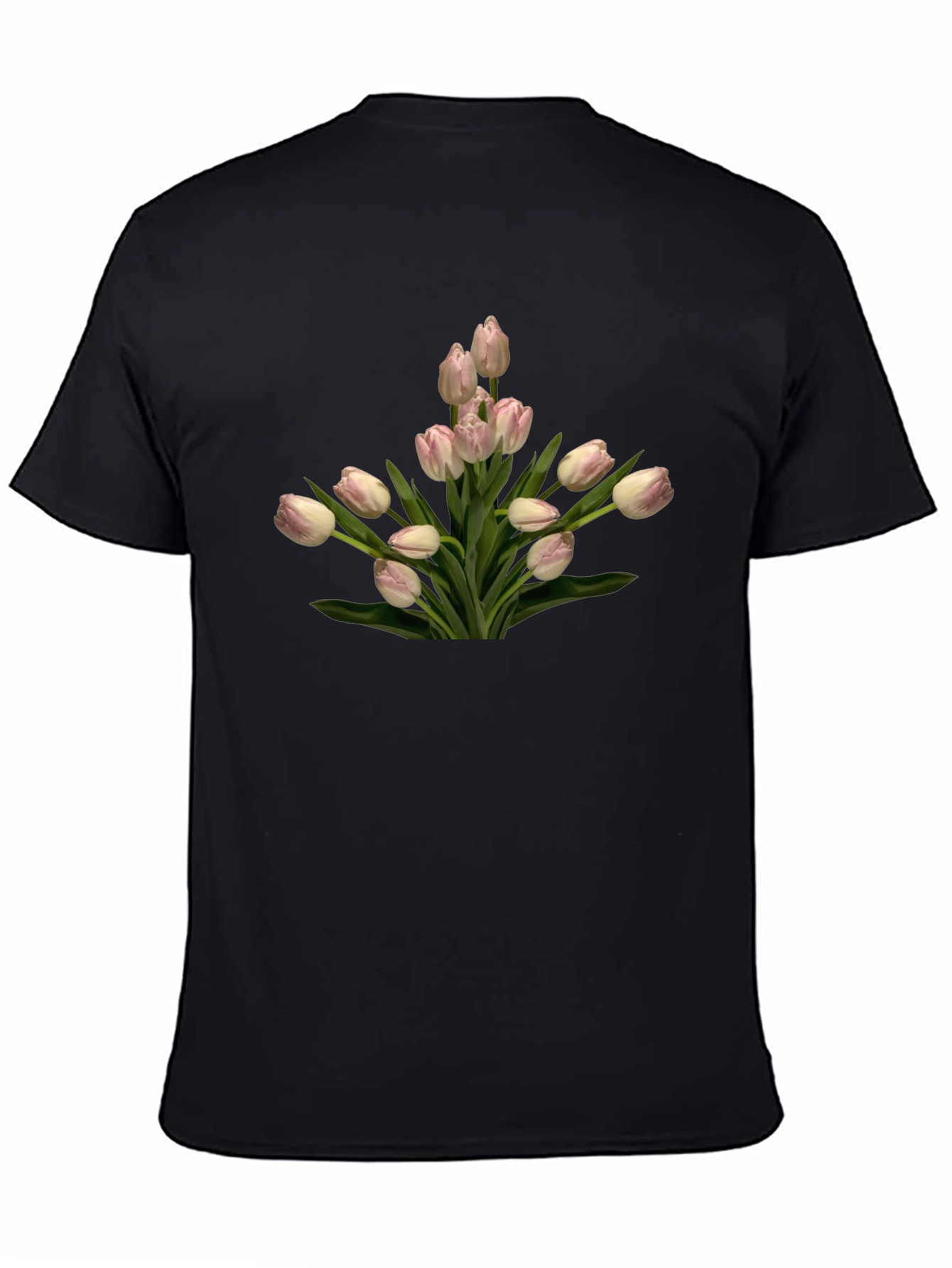 Tulip Bouquet Graphic Tee - Black Cotton T-Shirt
