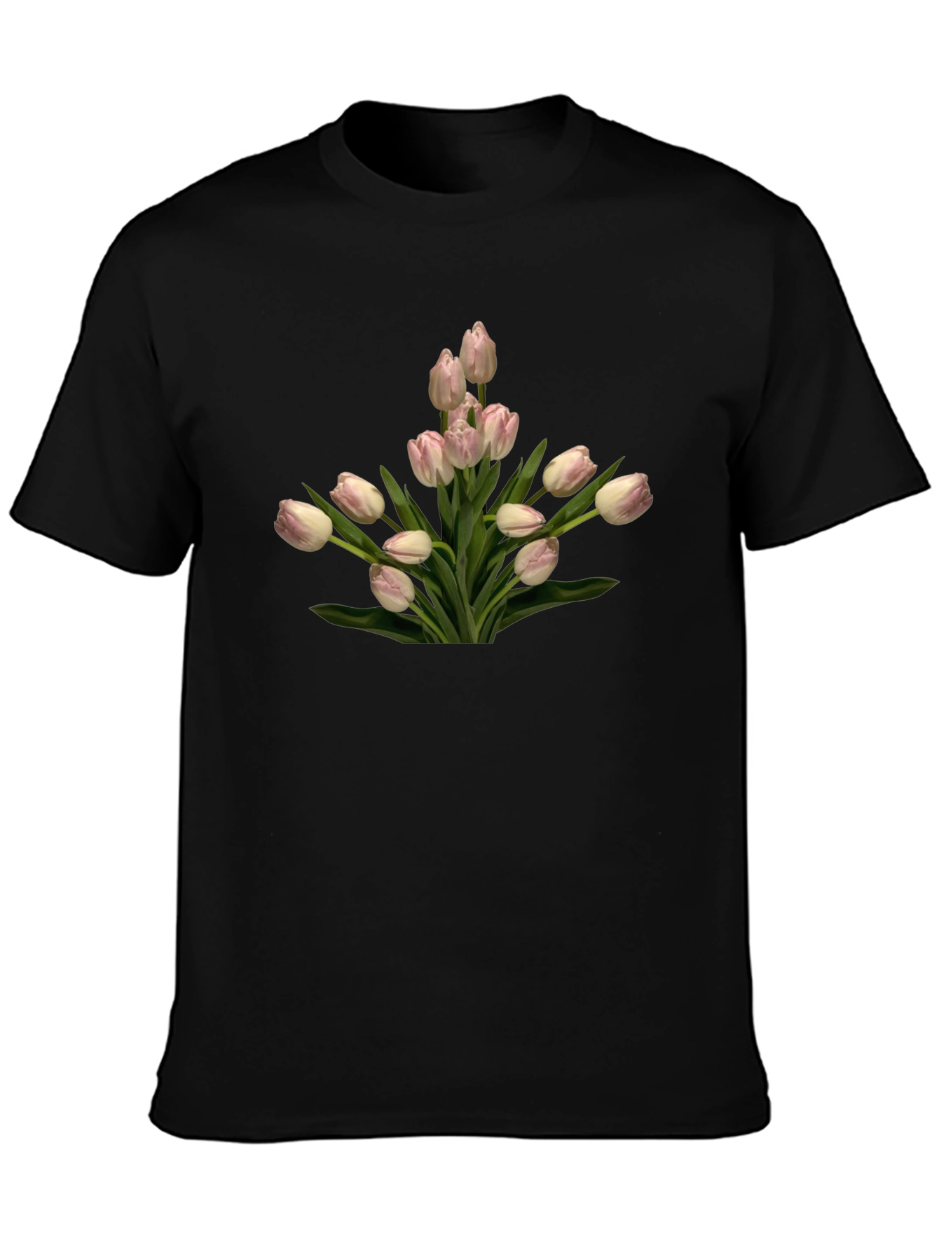 Tulip Bouquet Graphic Tee - Black Cotton T-Shirt